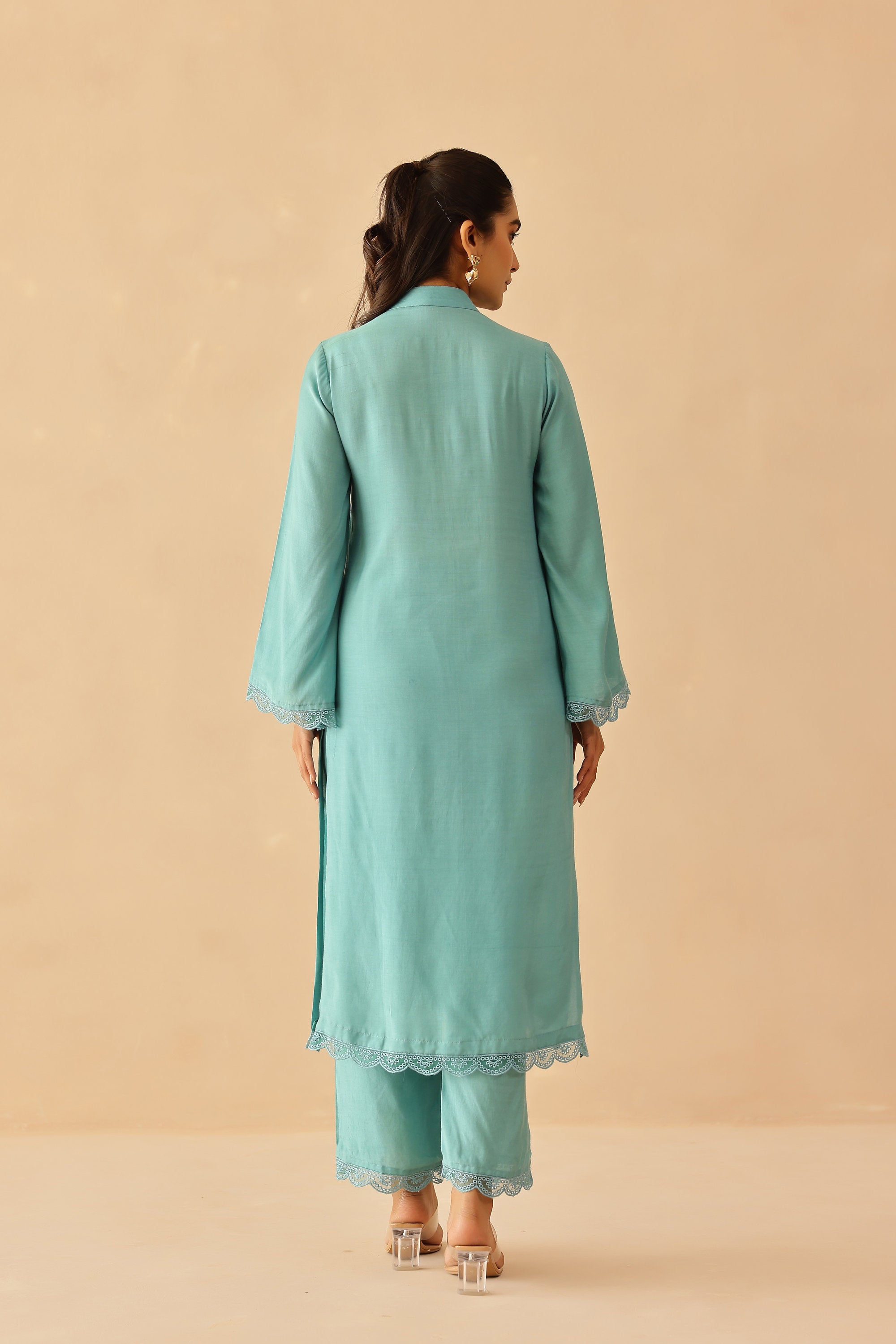 Shantoon Female Aqua Blue Tunic Set