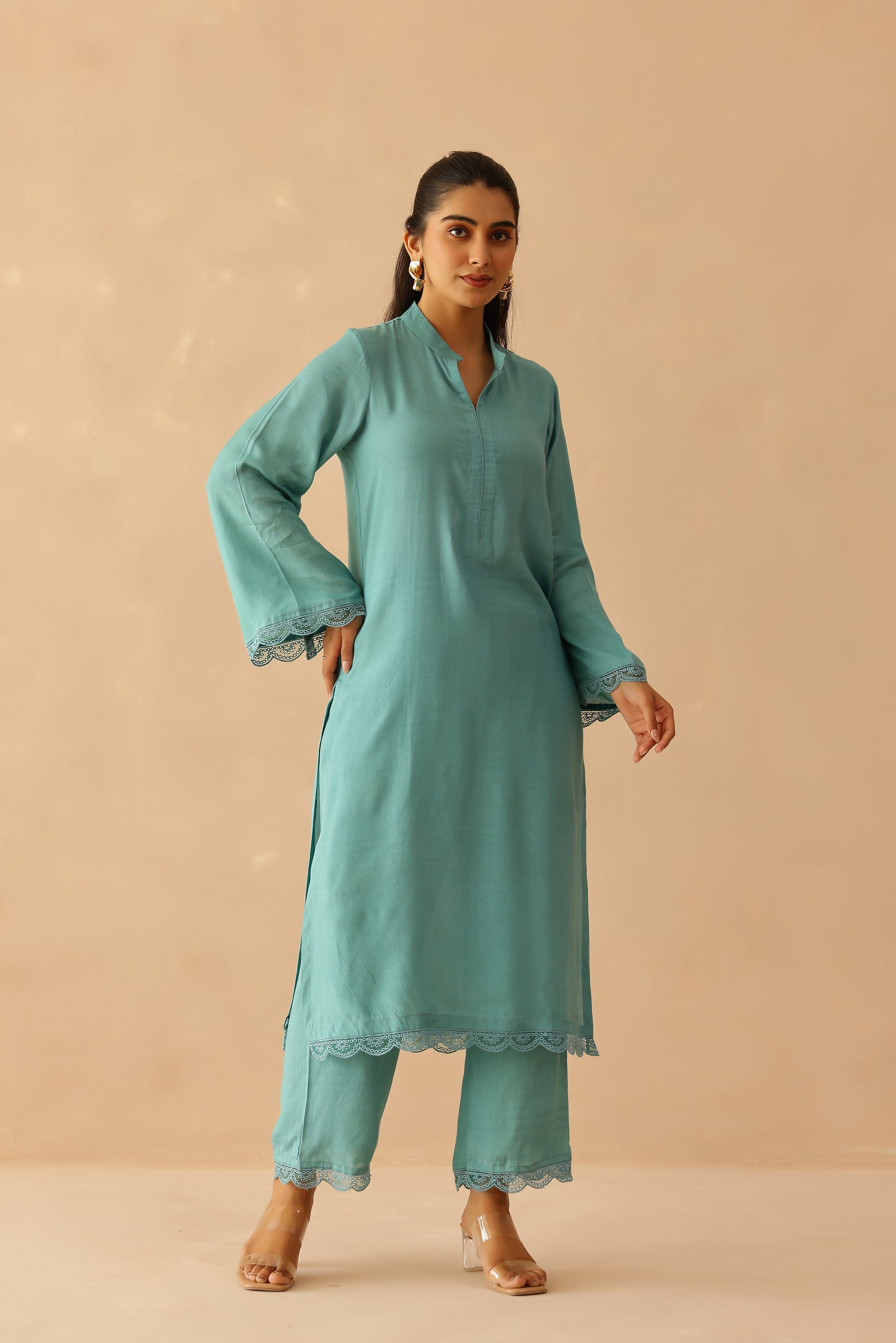 Shantoon Female Aqua Blue Tunic Set