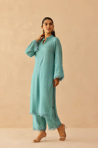 Shantoon Female Aqua Blue Tunic Set