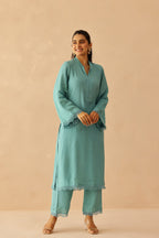 Shantoon Female Aqua Blue Tunic Set