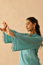 Shantoon Female Aqua Blue Tunic Set