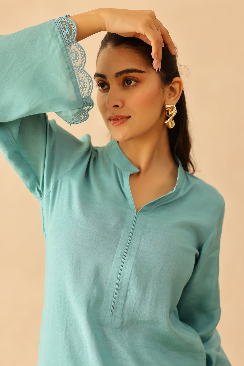 Shantoon Female Aqua Blue Tunic Set