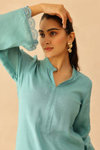 Shantoon Female Aqua Blue Tunic Set