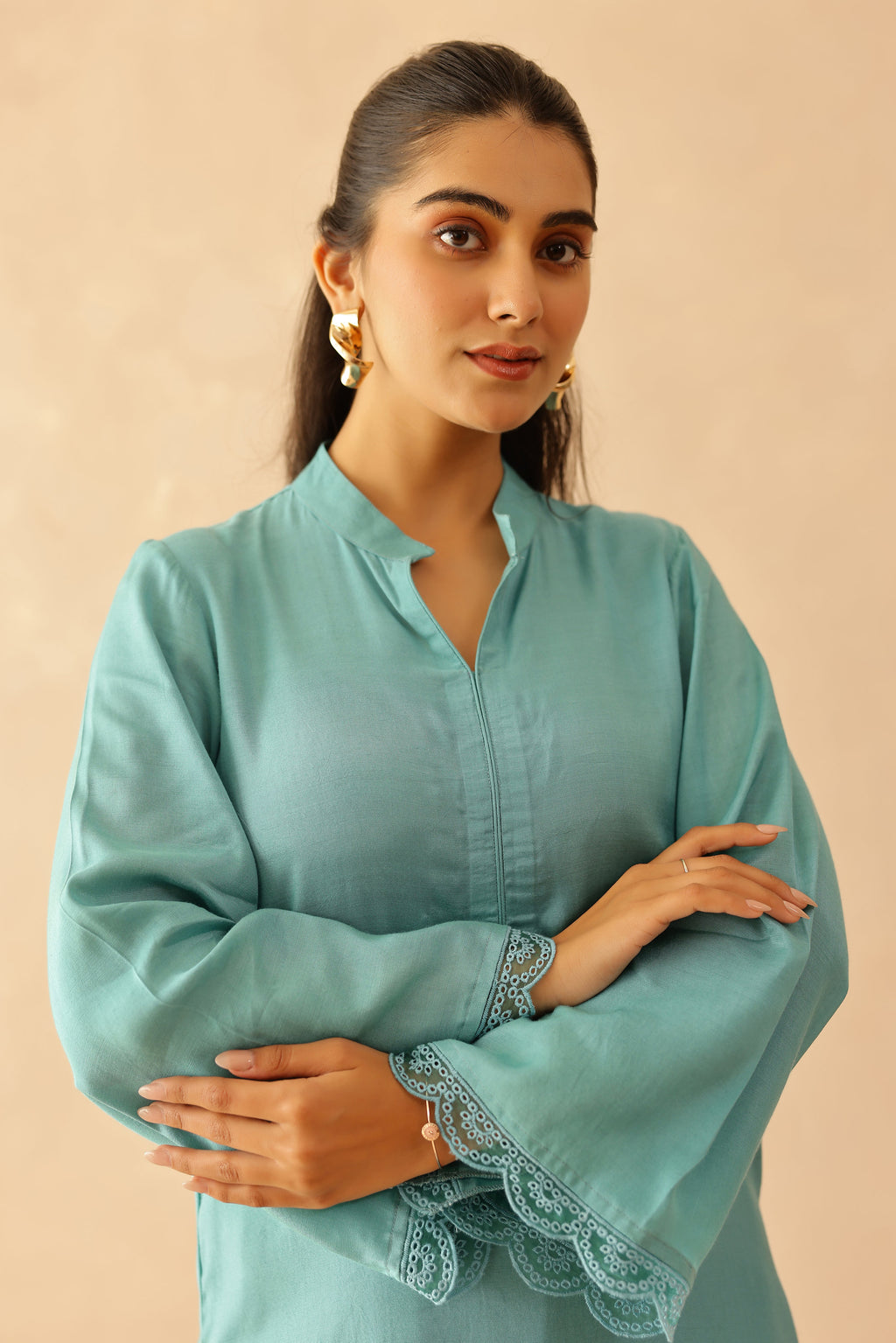Shantoon Female Aqua Blue Tunic Set