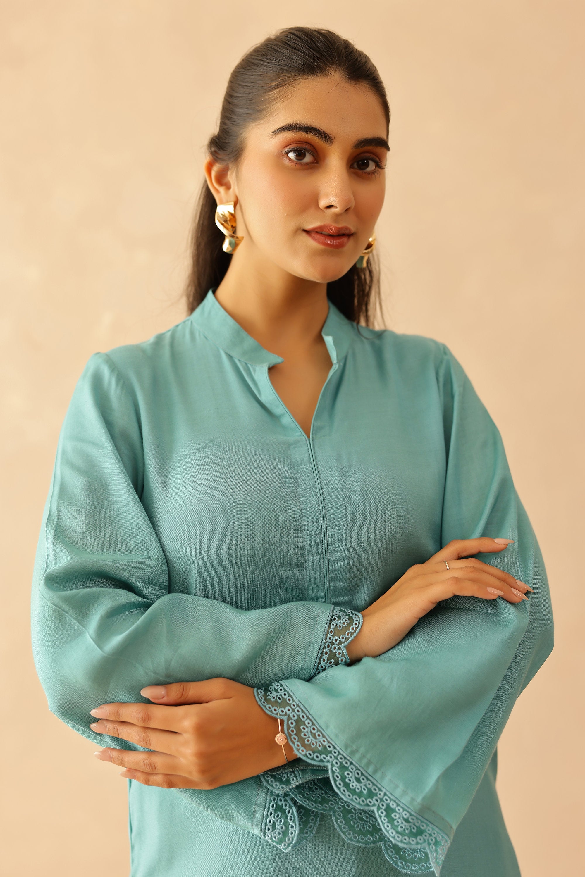 Shantoon Female Aqua Blue Tunic Set