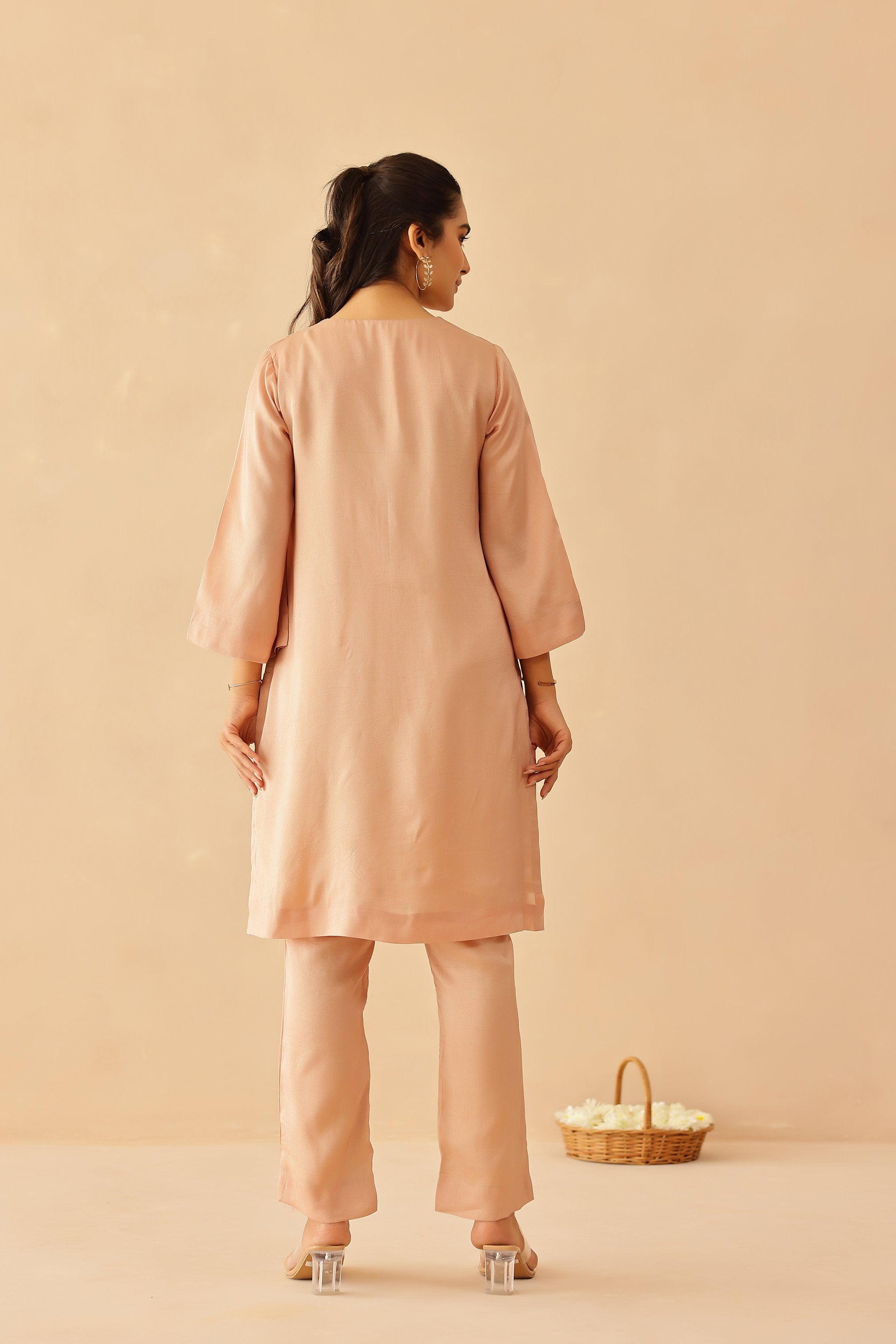 Silk Female Rose Pink Suit Set