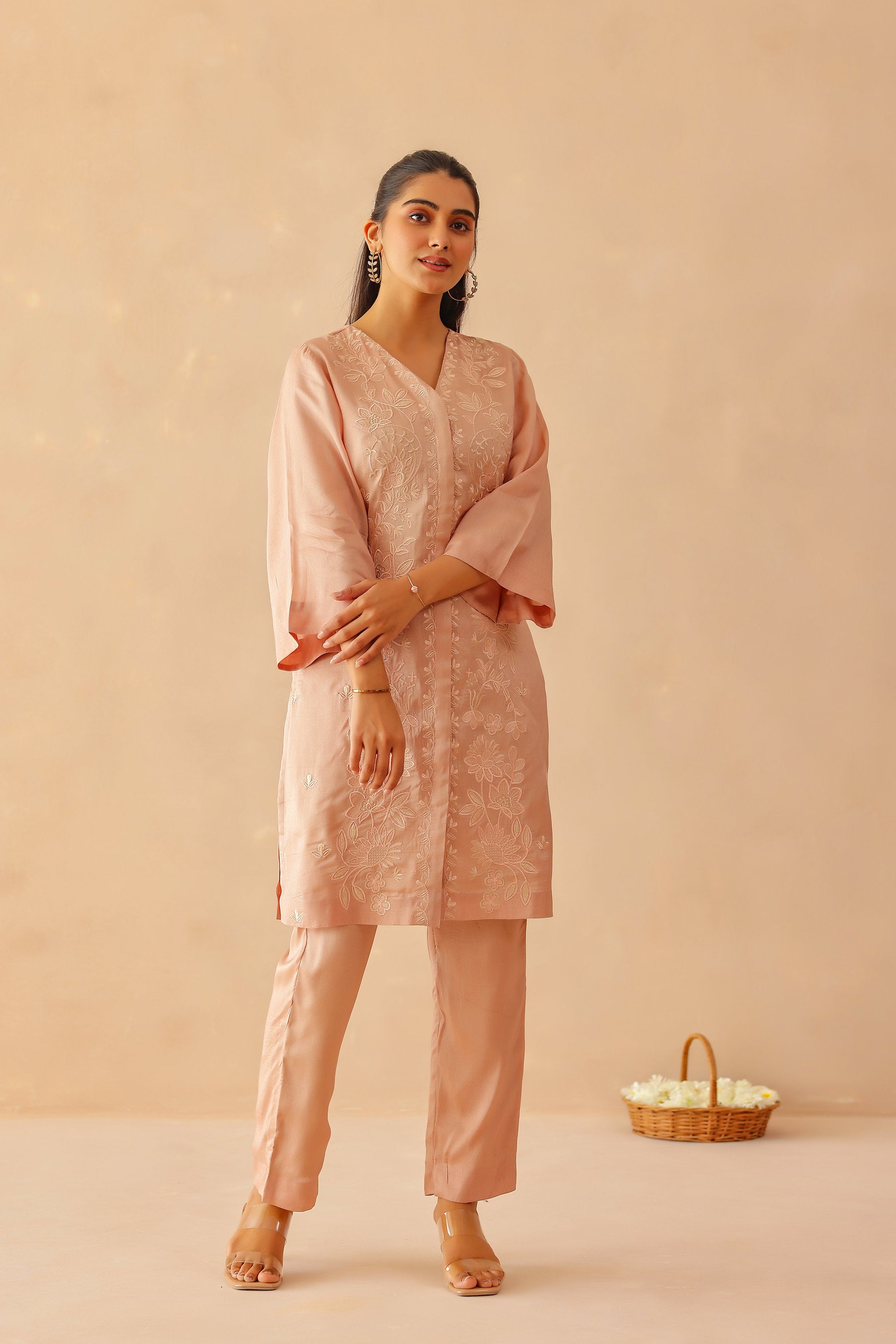 Silk Female Rose Pink Suit Set