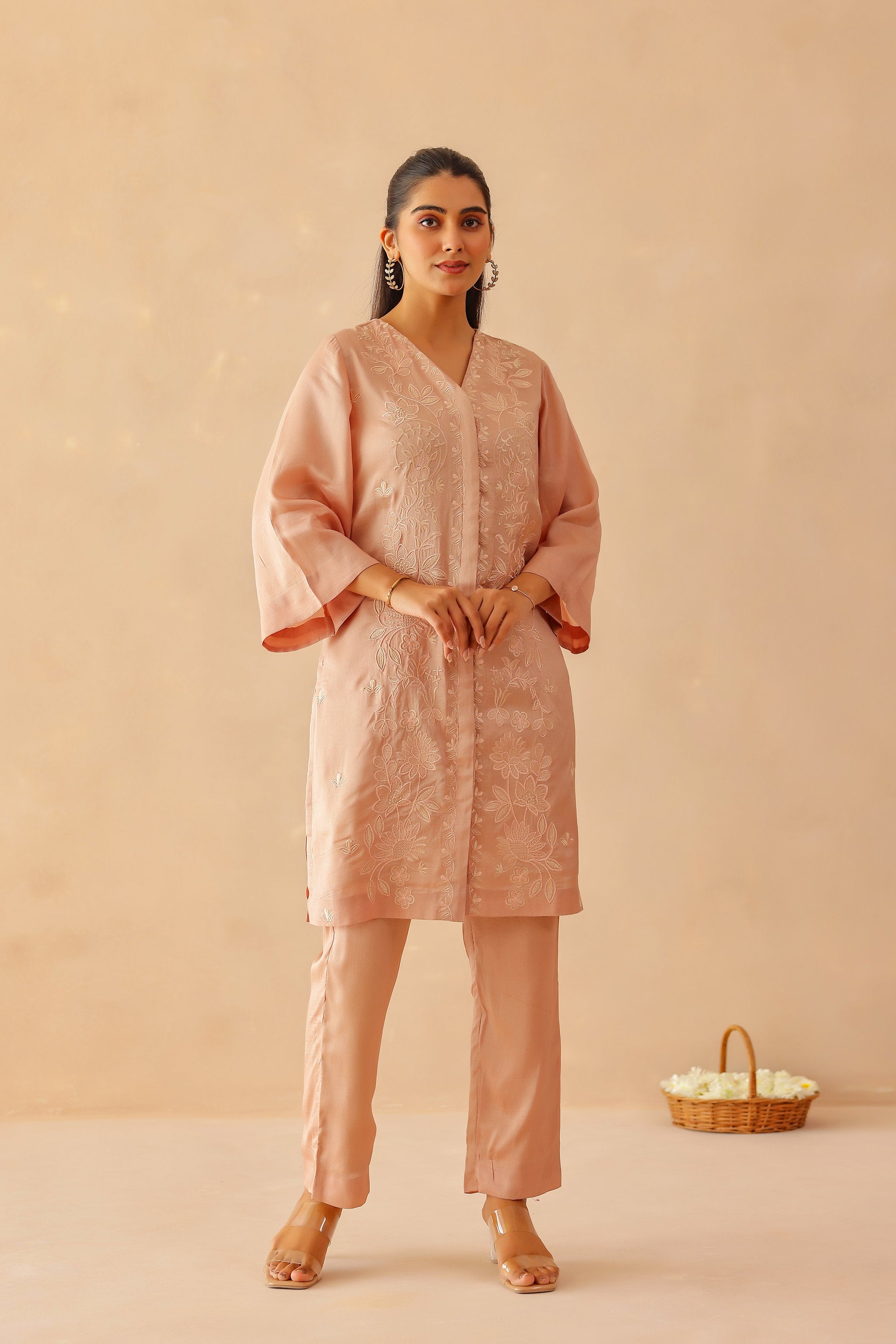 Silk Female Rose Pink Suit Set