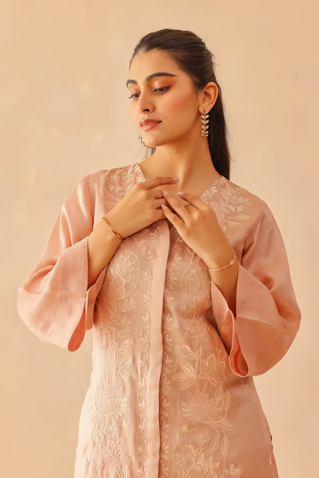 Silk Female Rose Pink Suit Set