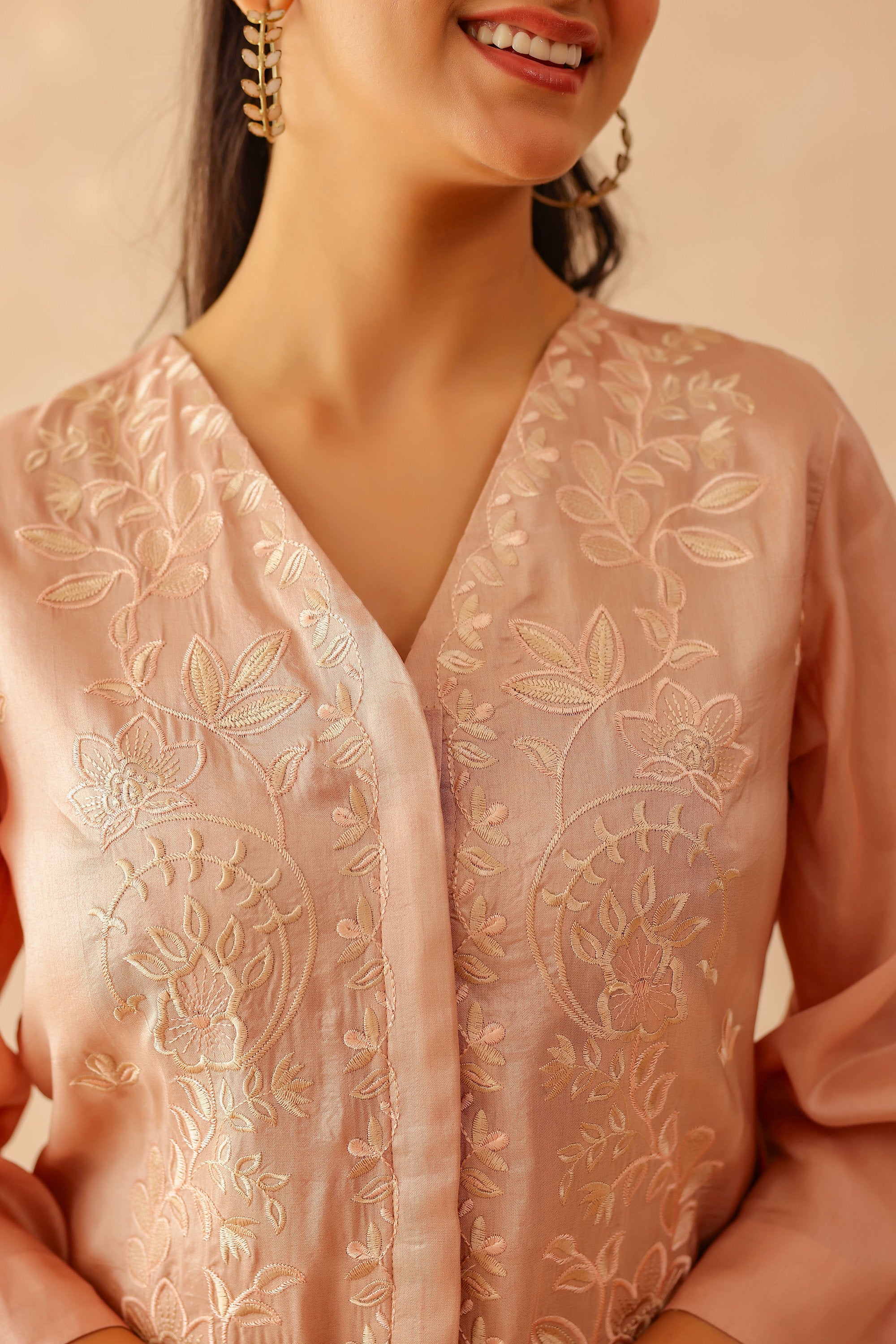 Silk Female Rose Pink Suit Set