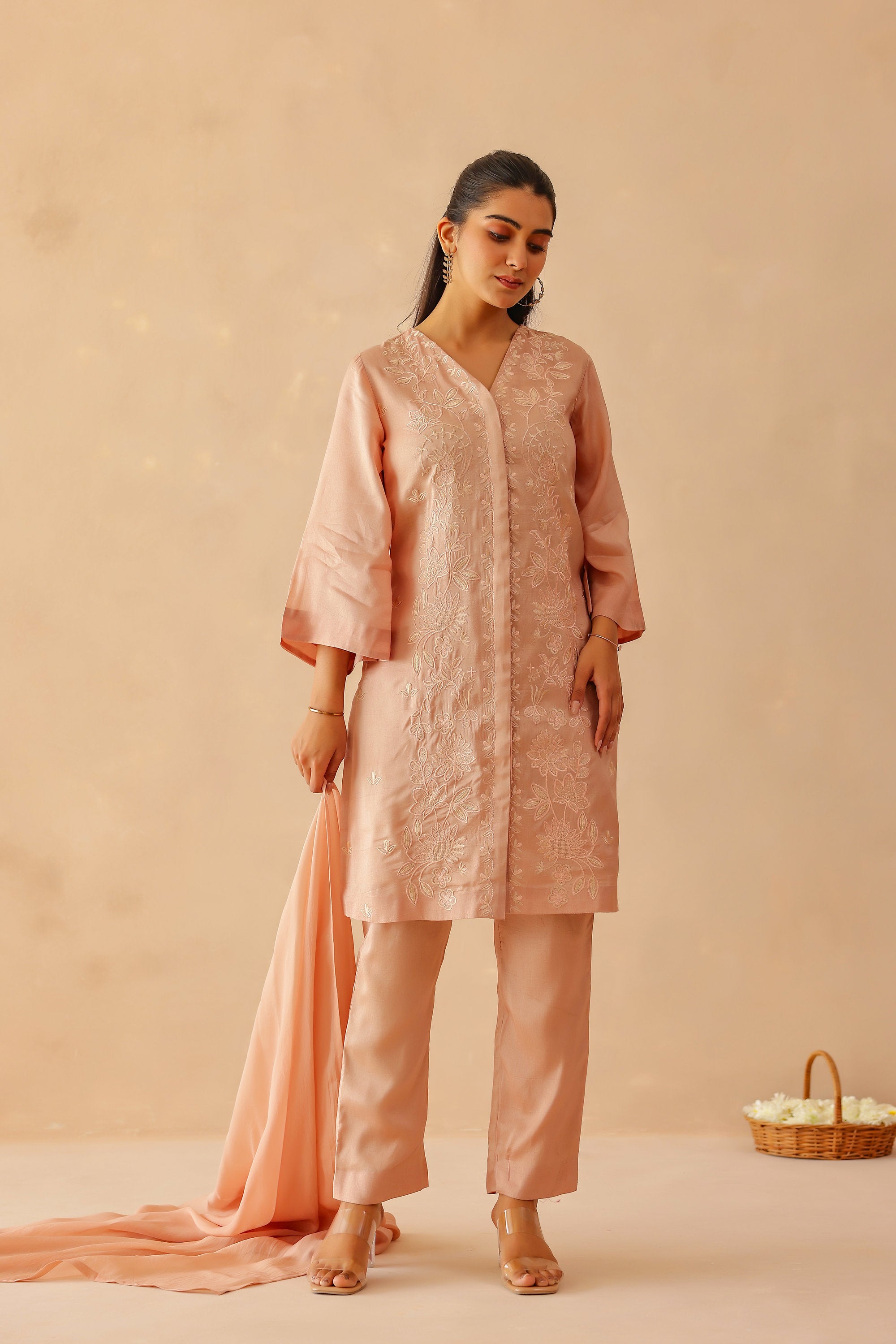 Silk Female Rose Pink Suit Set