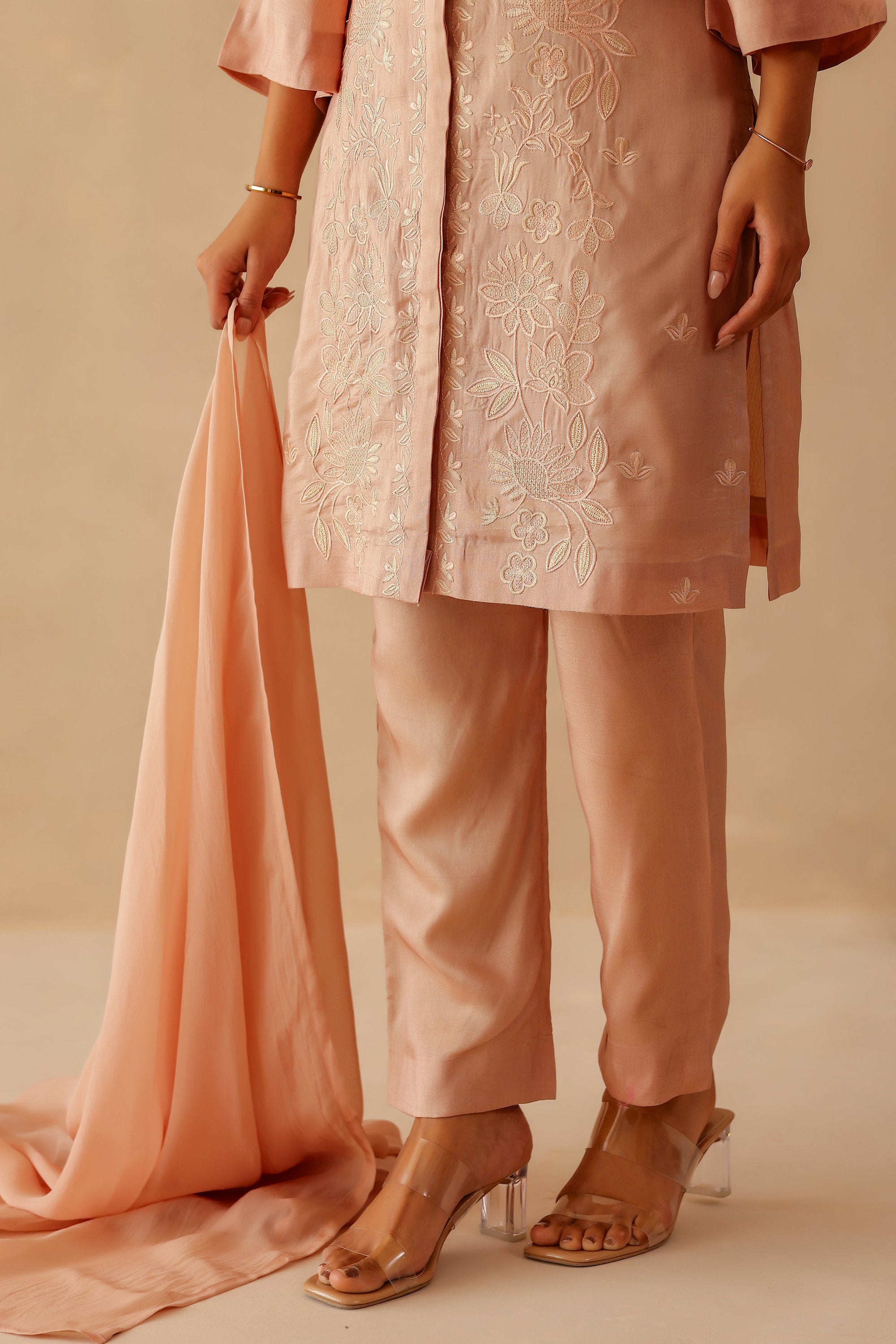 Silk Female Rose Pink Suit Set