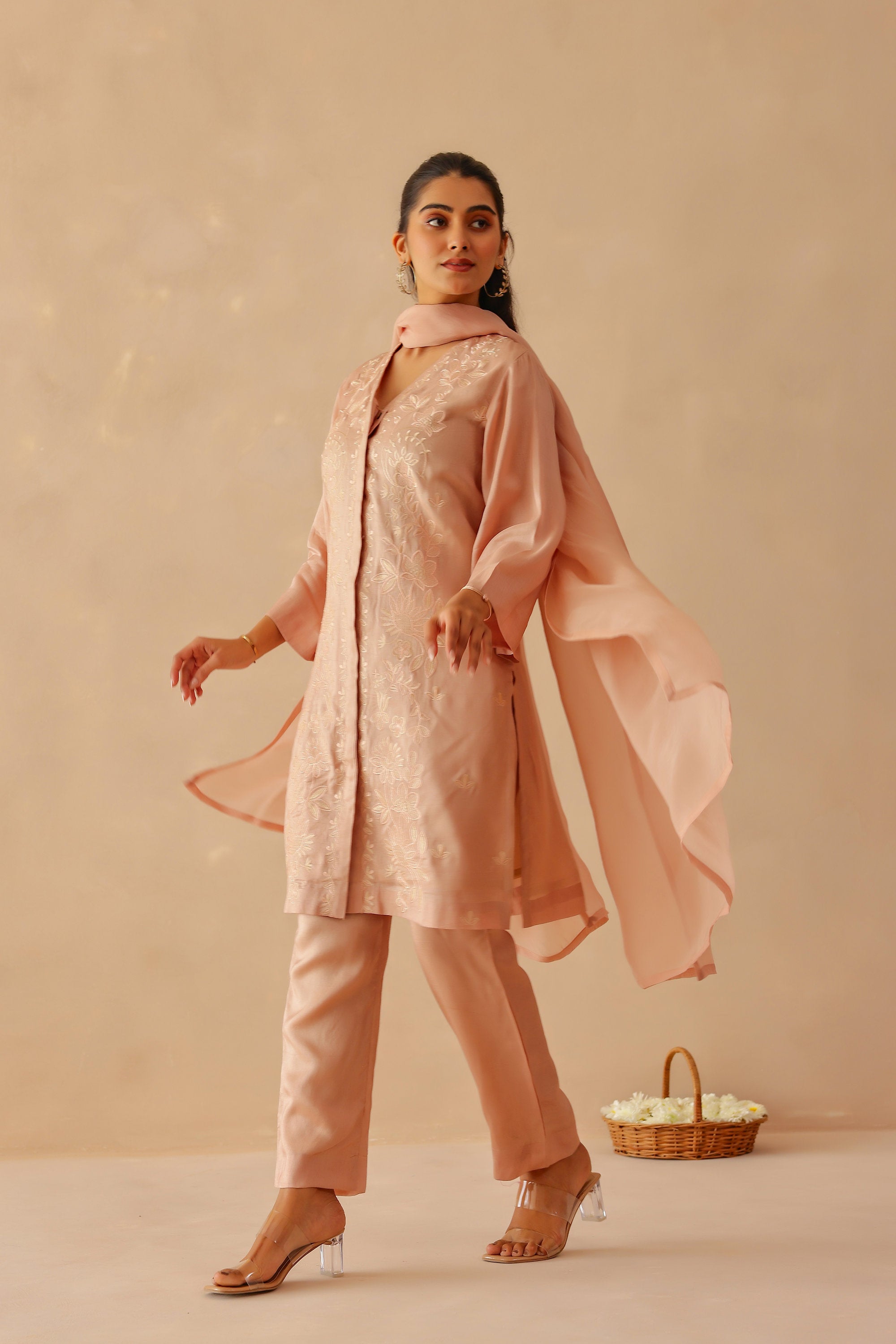 Silk Female Rose Pink Suit Set