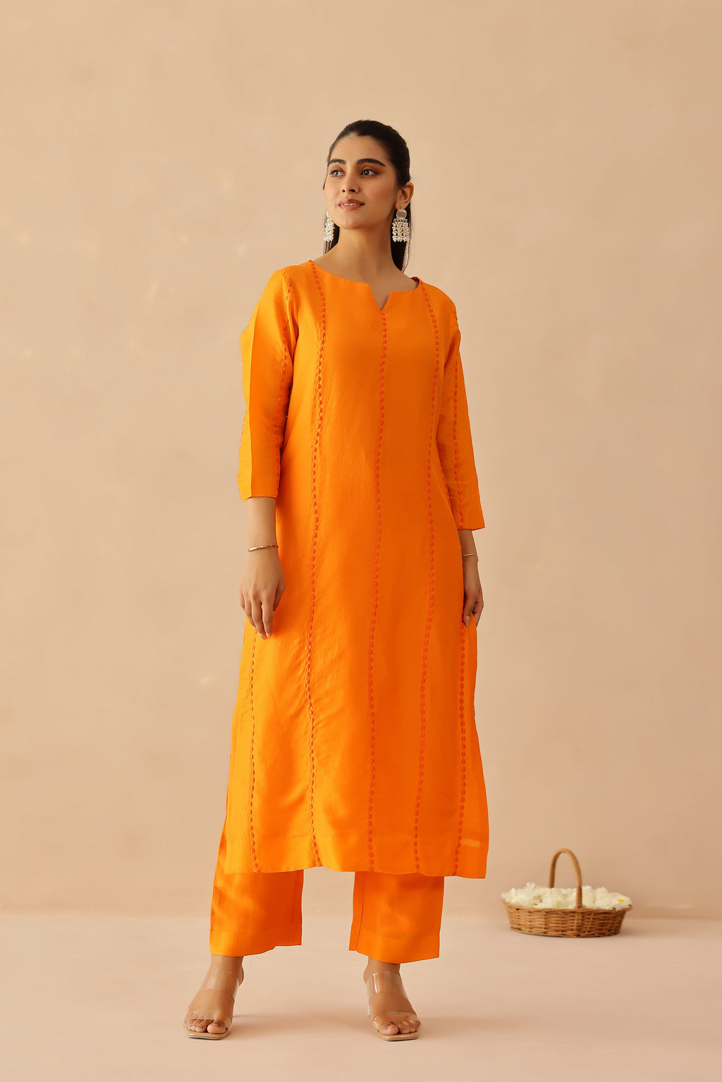 Silk Female Orange Suit Set