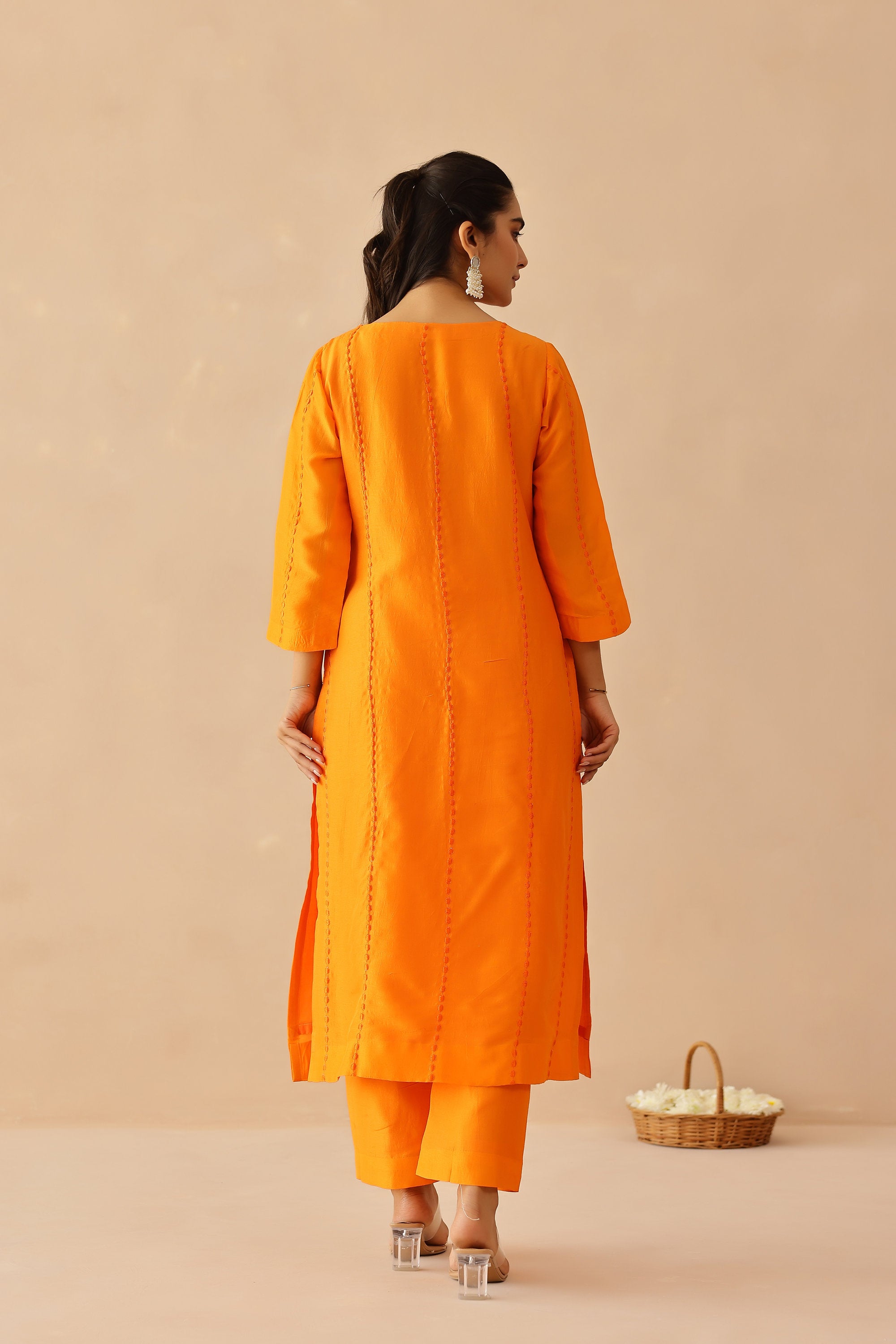 Silk Female Orange Suit Set