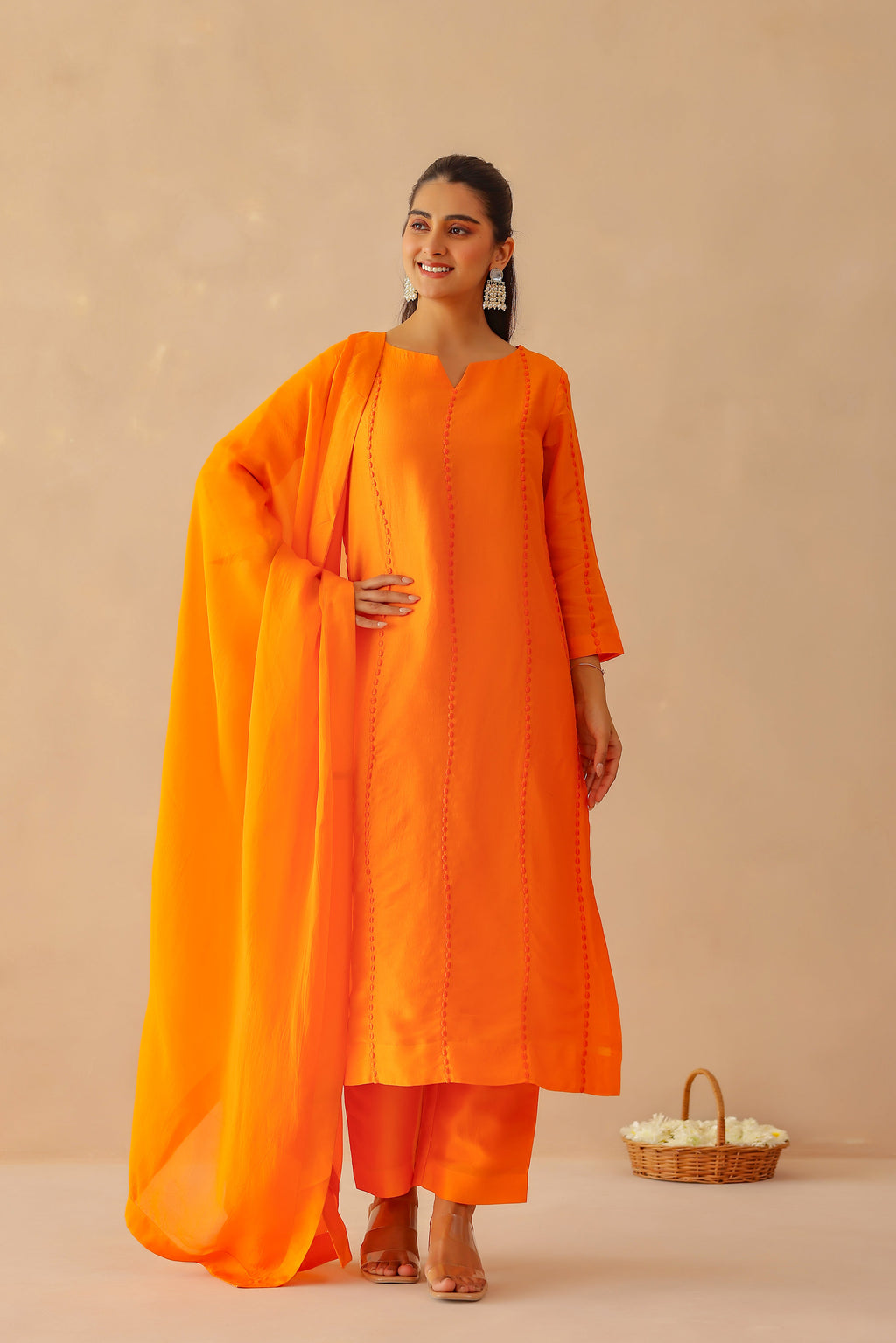 Silk Female Orange Suit Set