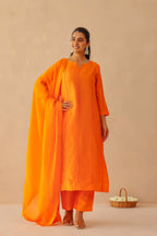 Silk Female Orange Suit Set