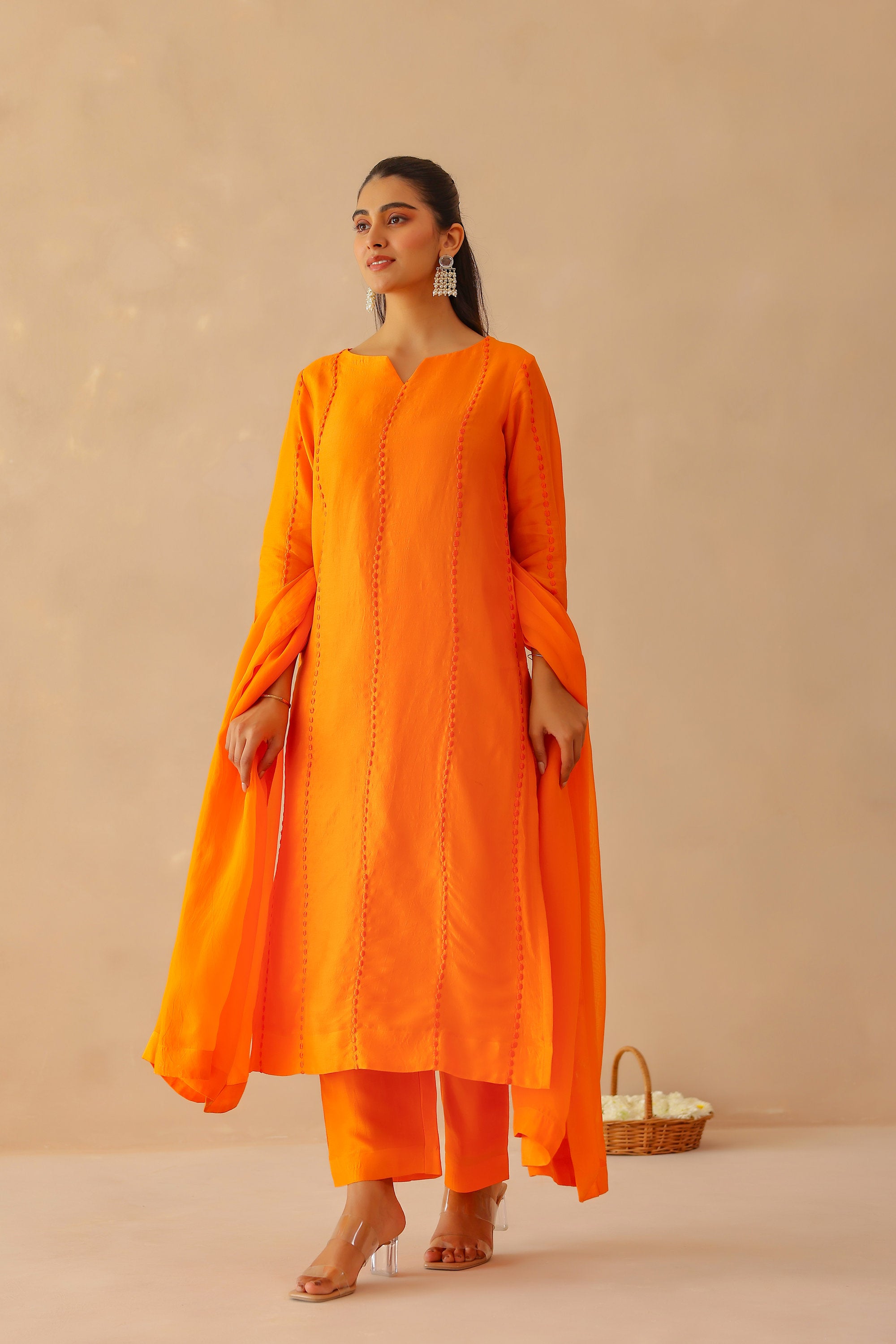 Silk Female Orange Suit Set