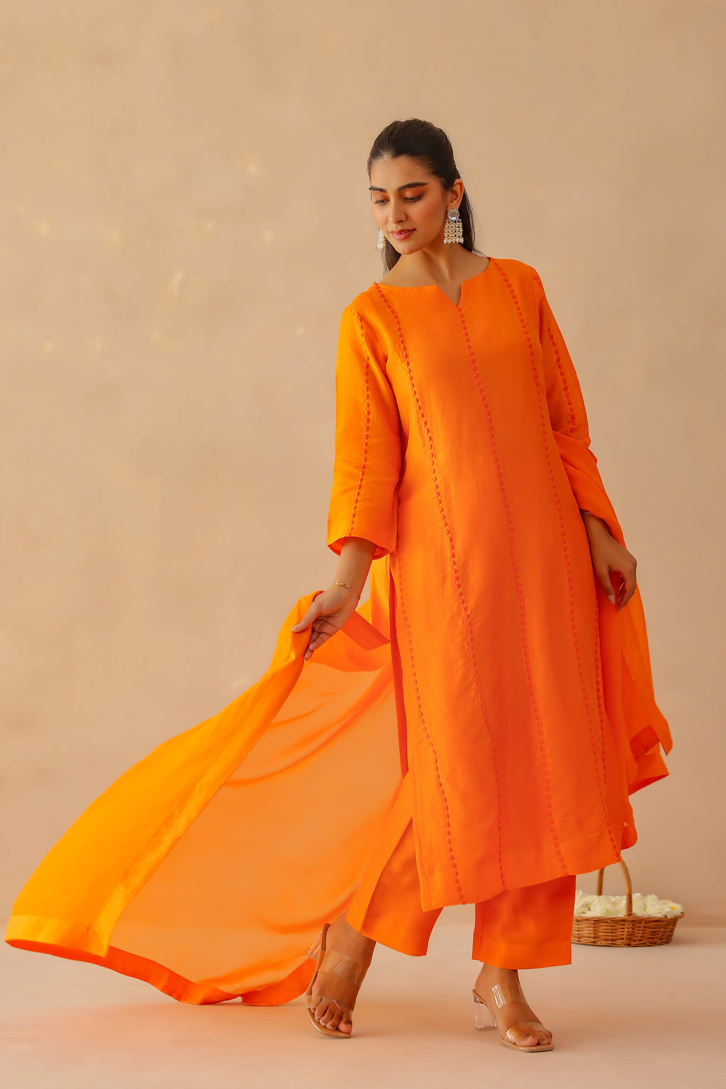 Silk Female Orange Suit Set