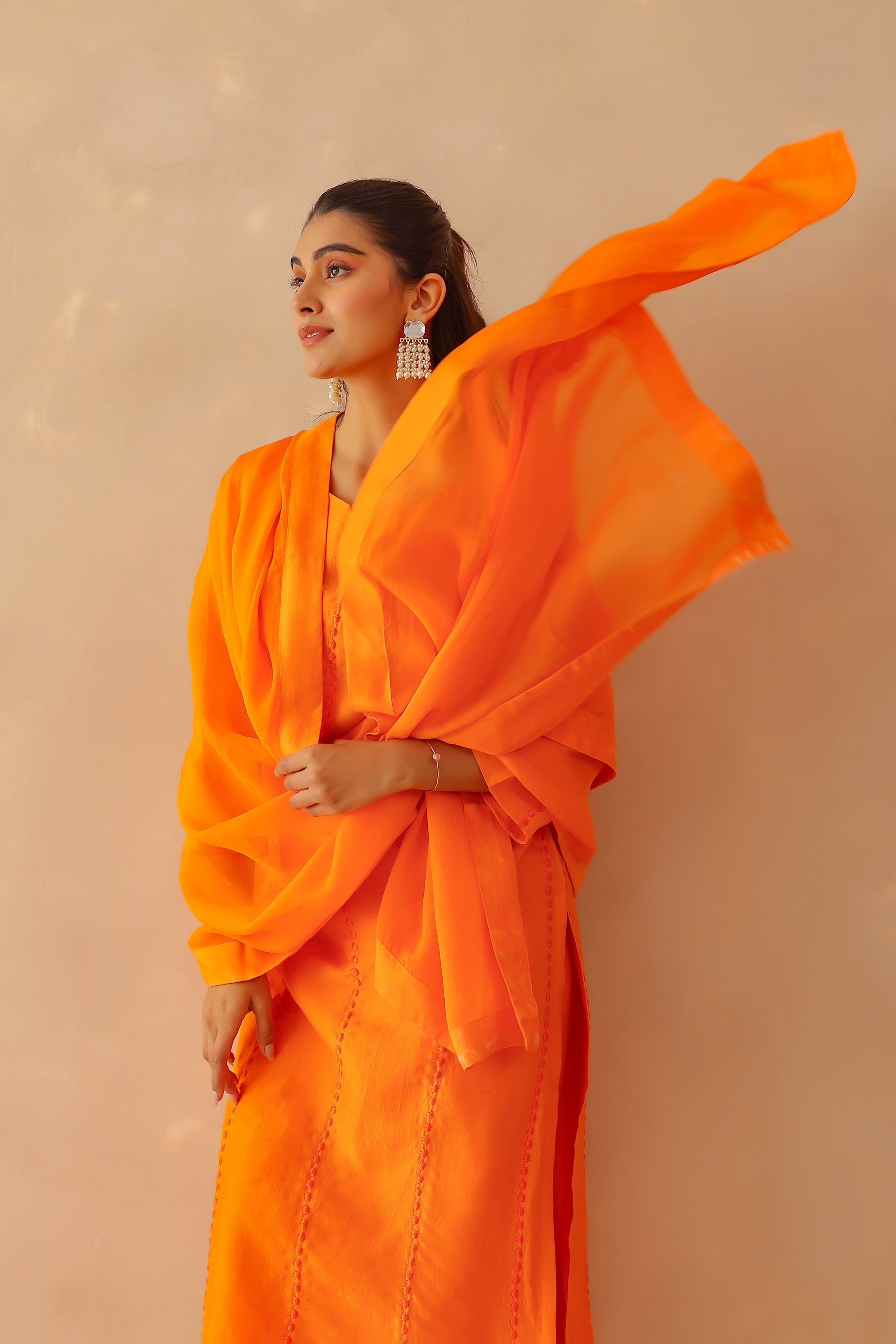 Silk Female Orange Suit Set