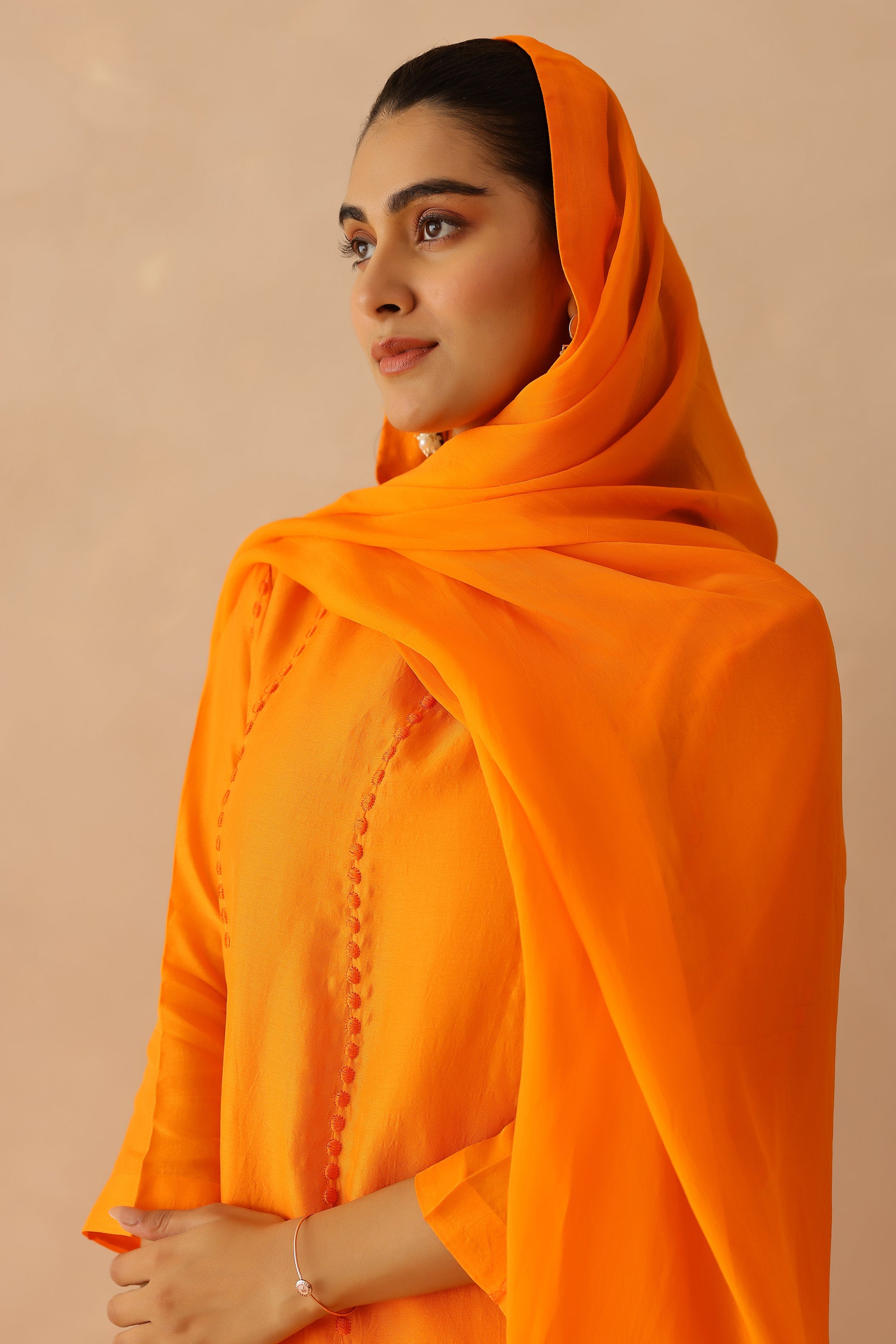 Silk Female Orange Suit Set