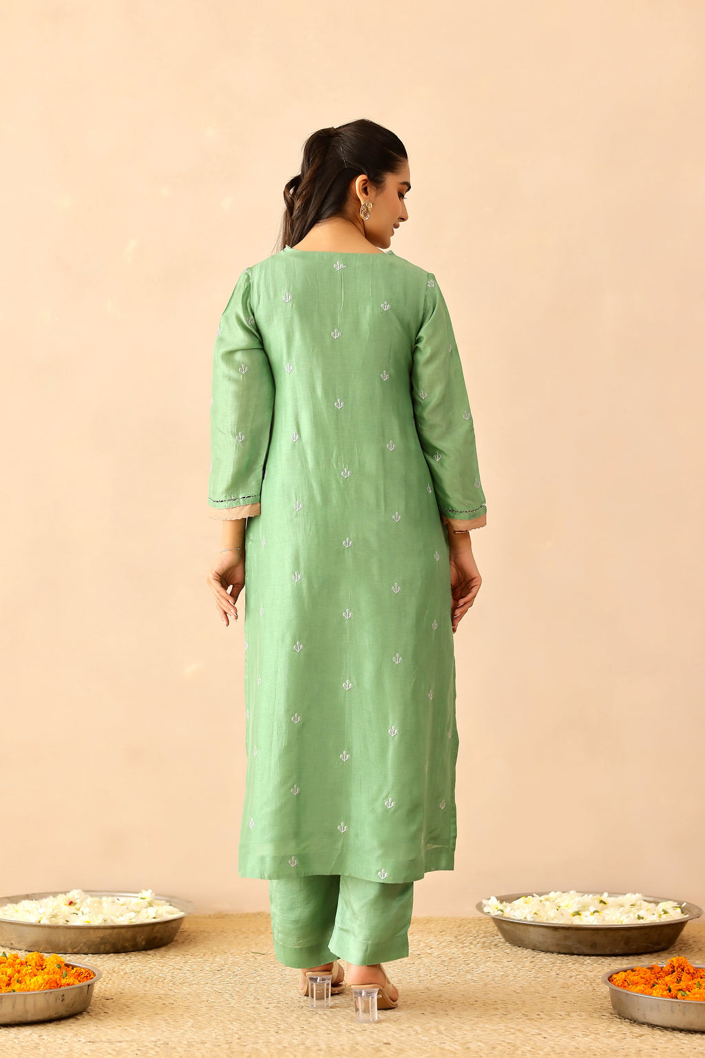 Silk Female Green Suit Set