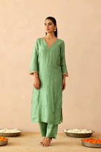 Silk Female Green Suit Set