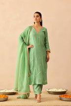 Silk Female Green Suit Set