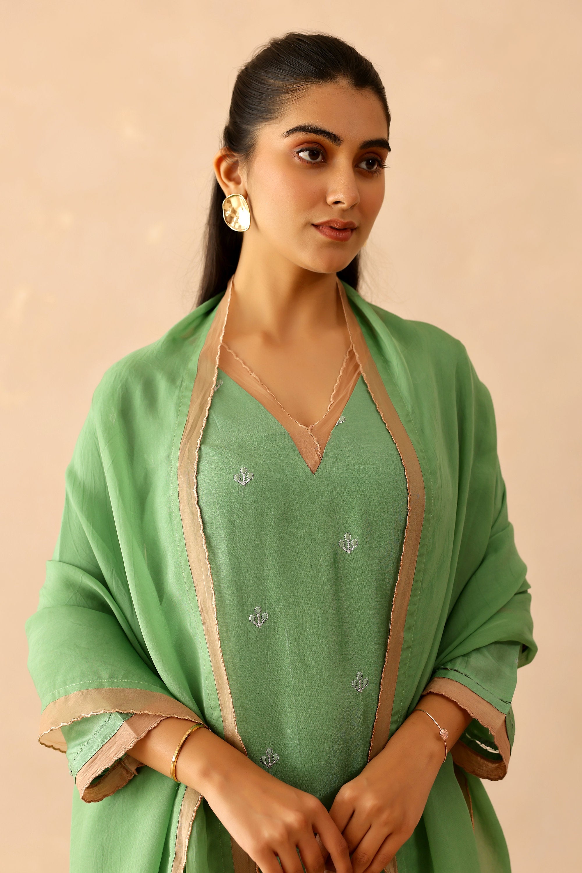 Silk Female Green Suit Set