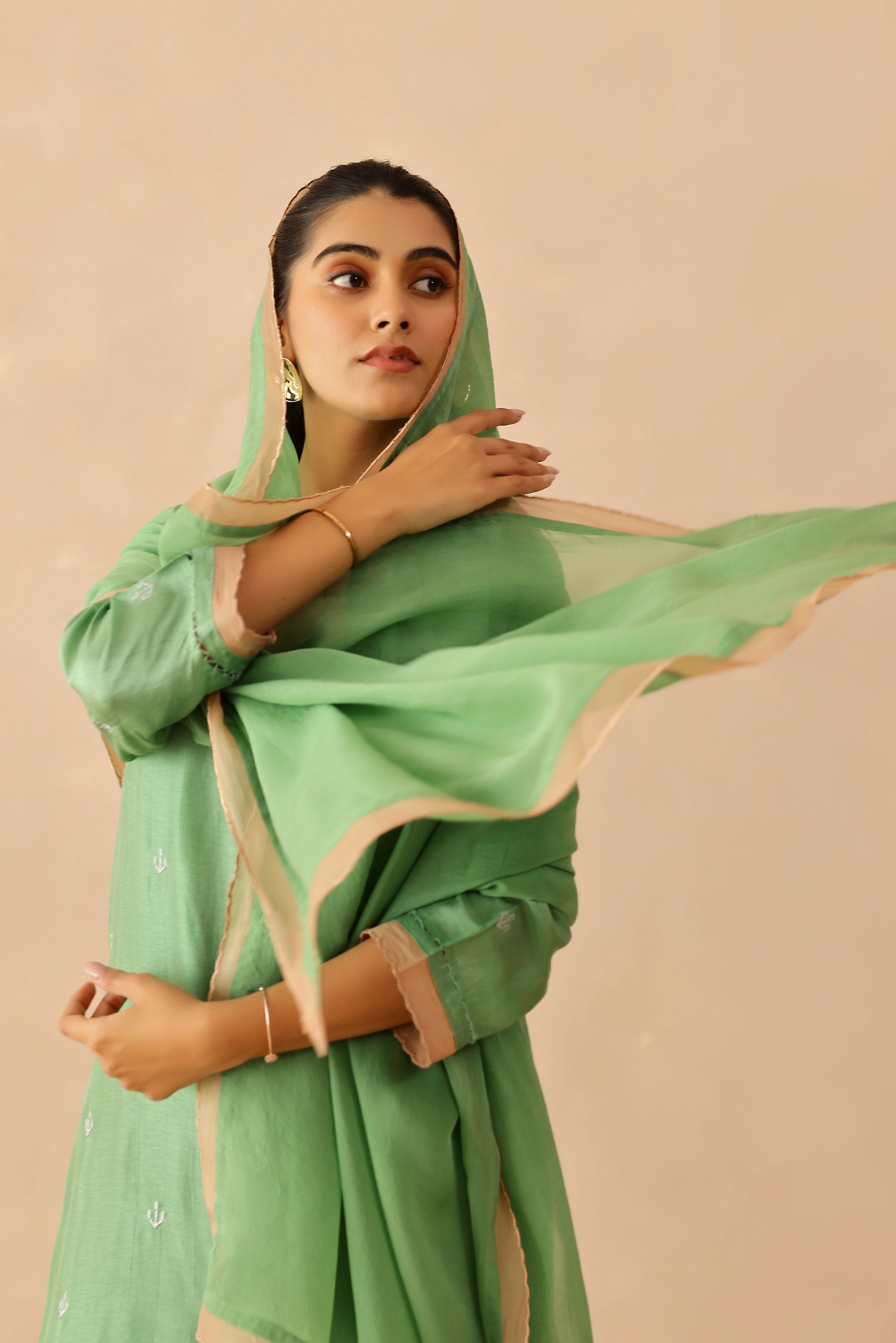 Silk Female Green Suit Set