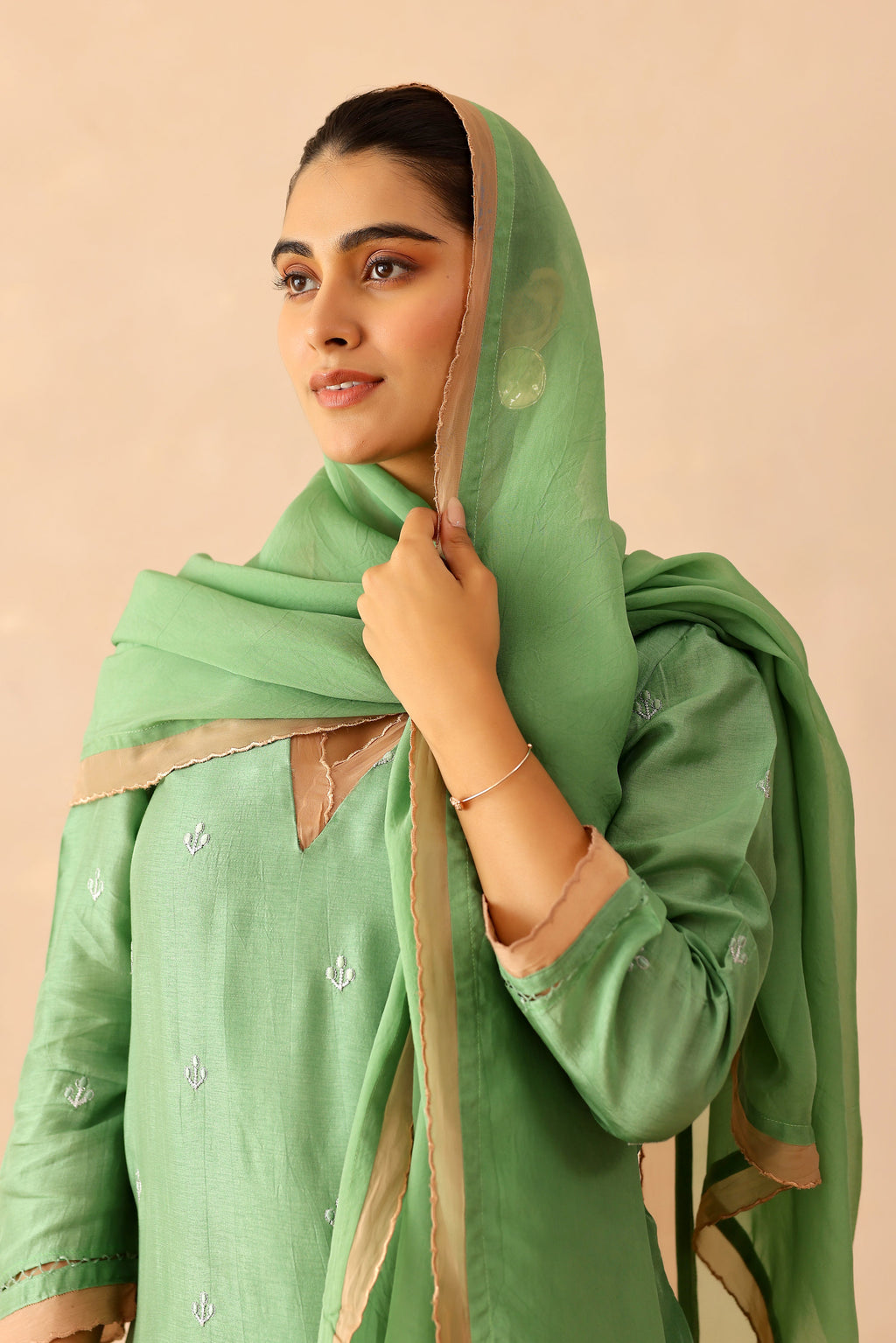 Silk Female Green Suit Set