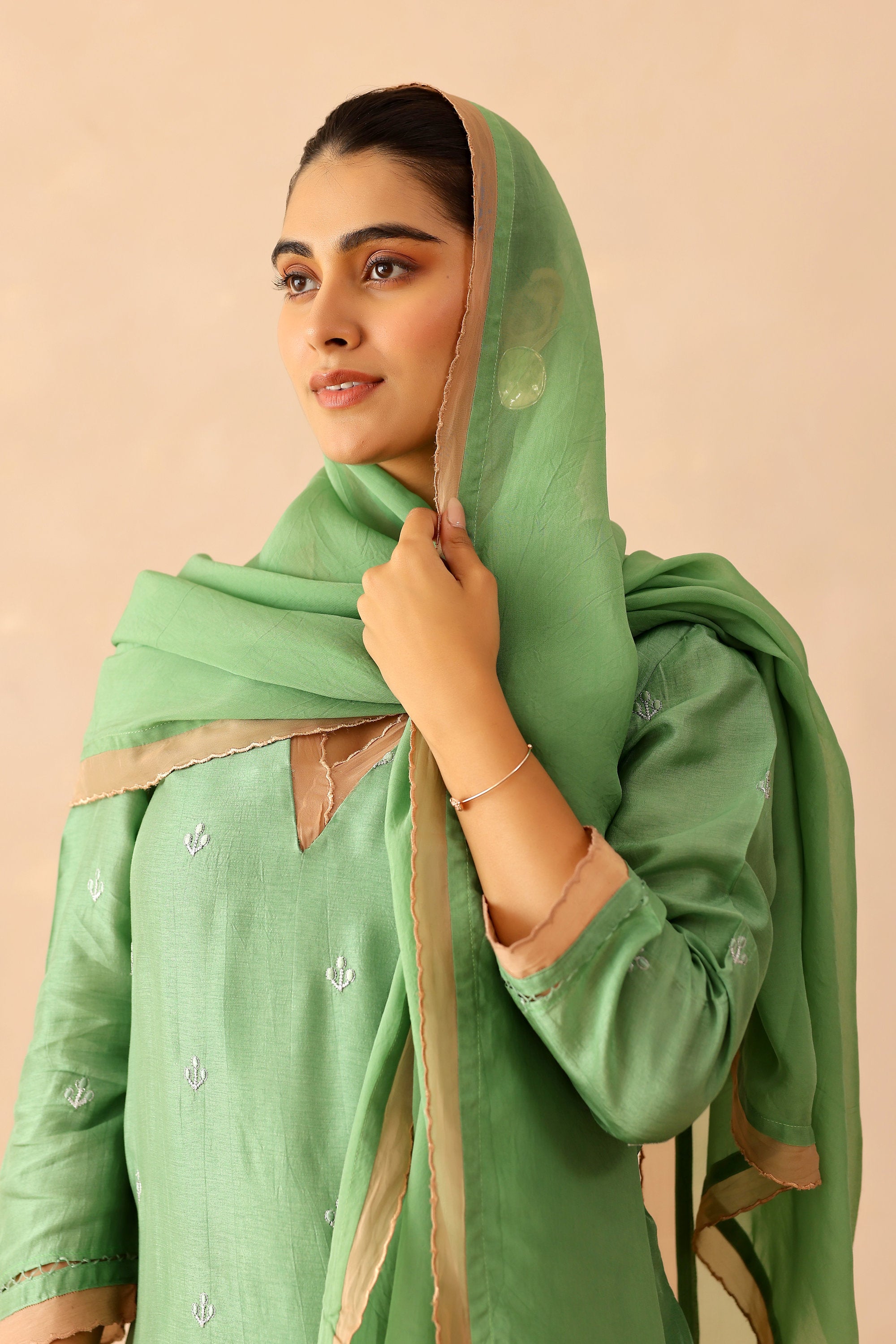 Silk Female Green Suit Set