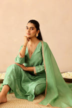 Silk Female Green Suit Set