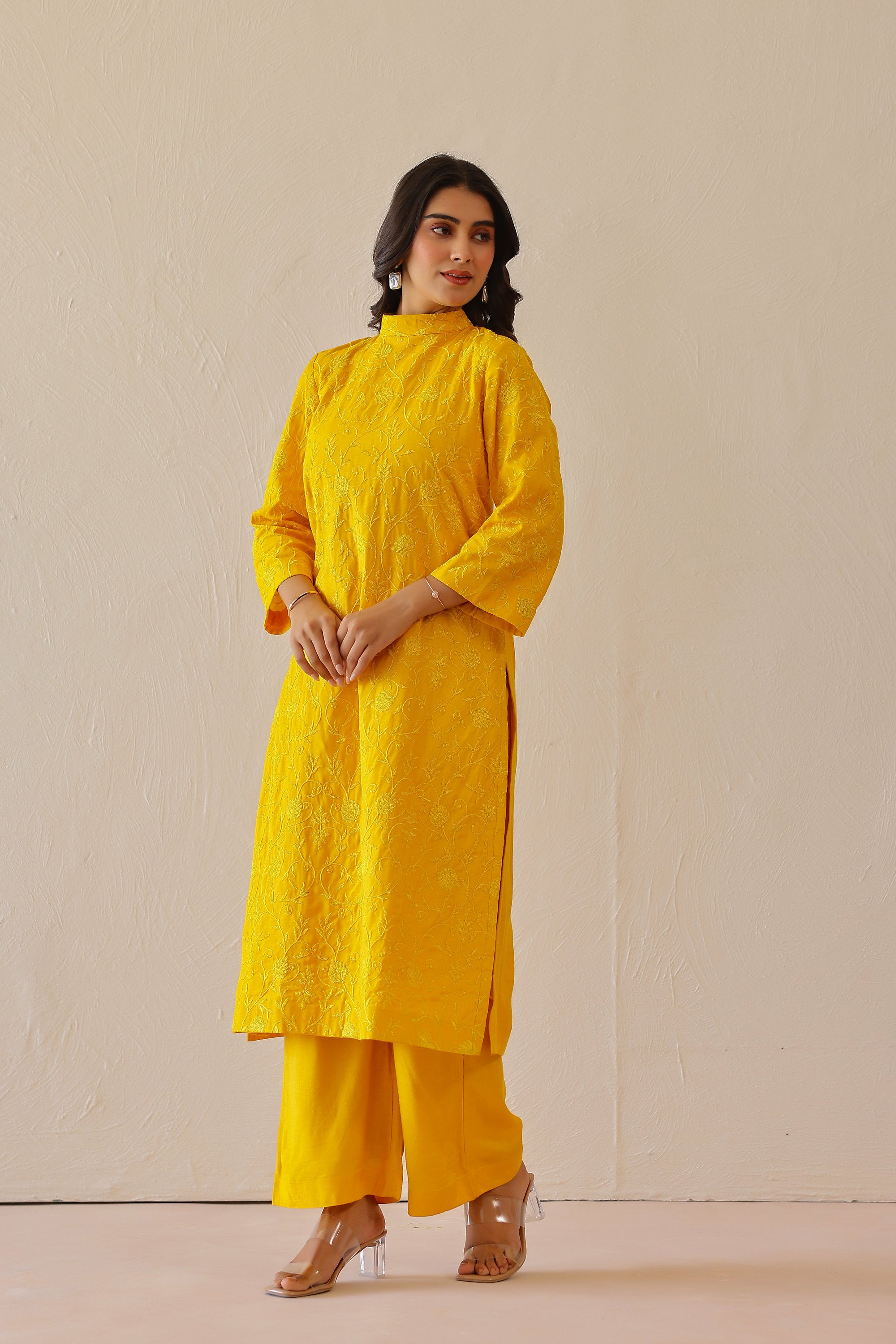 Shantoon Female Yellow Tunic Set