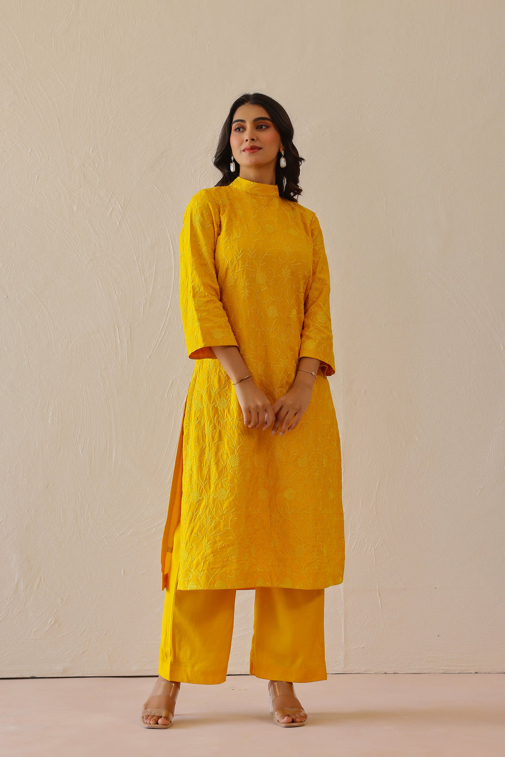 Shantoon Female Yellow Tunic Set