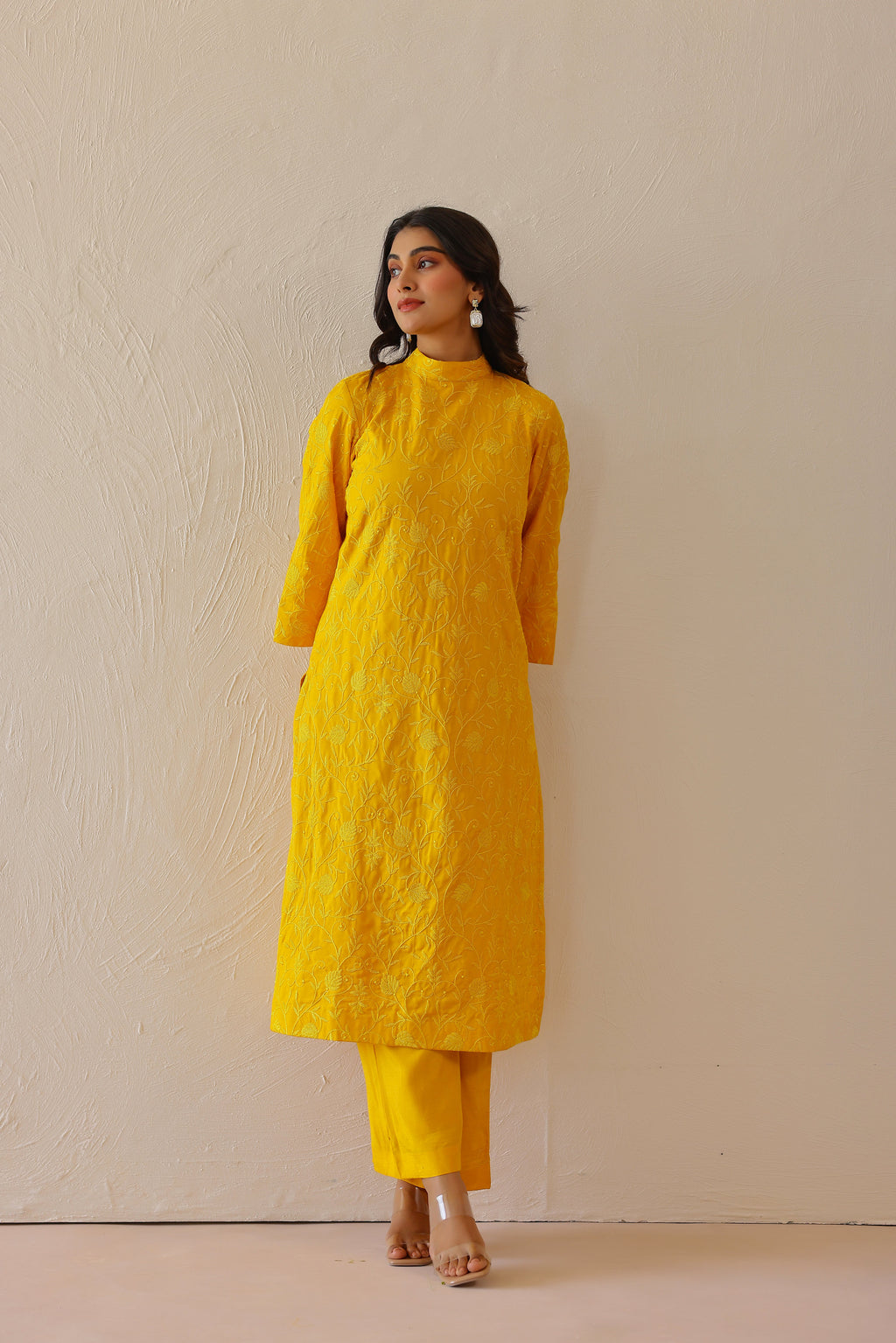 Shantoon Female Yellow Tunic Set