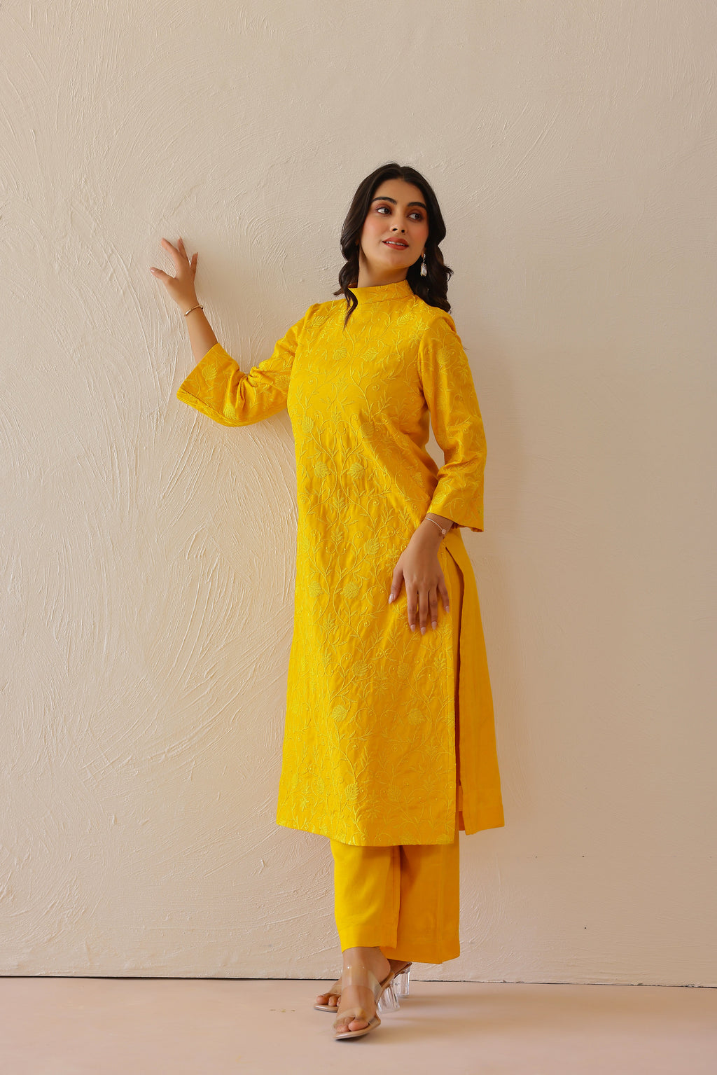 Shantoon Female Yellow Tunic Set
