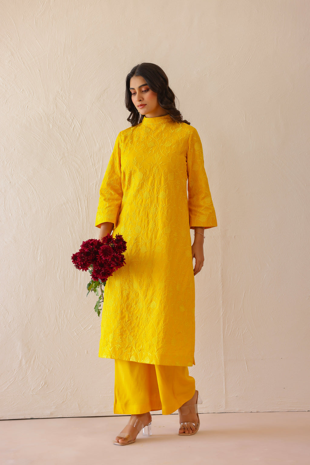 Shantoon Female Yellow Tunic Set