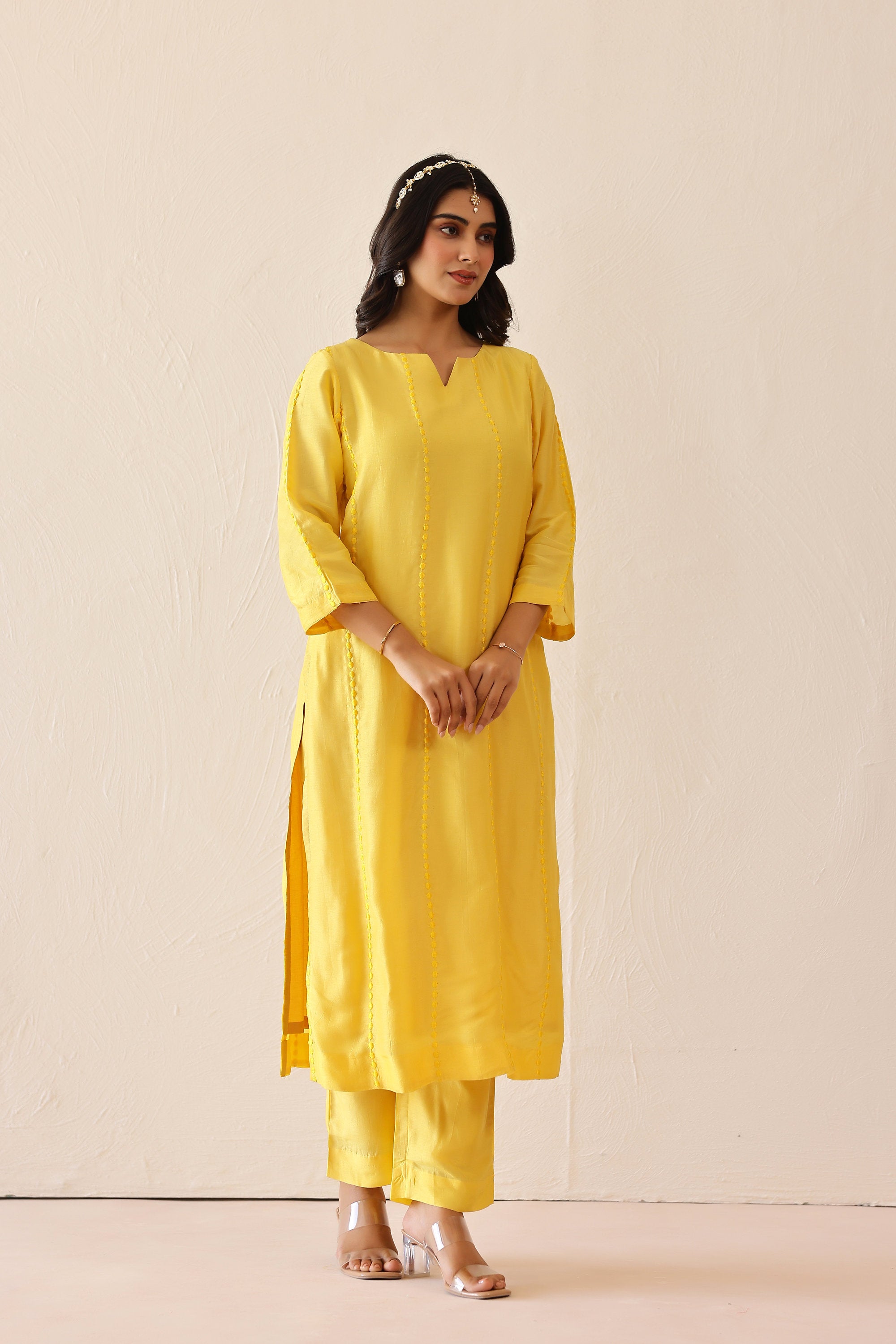 Silk Female Yellow Suit Set