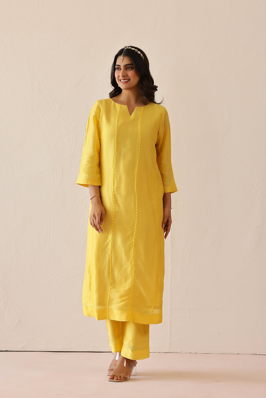 Silk Female Yellow Suit Set