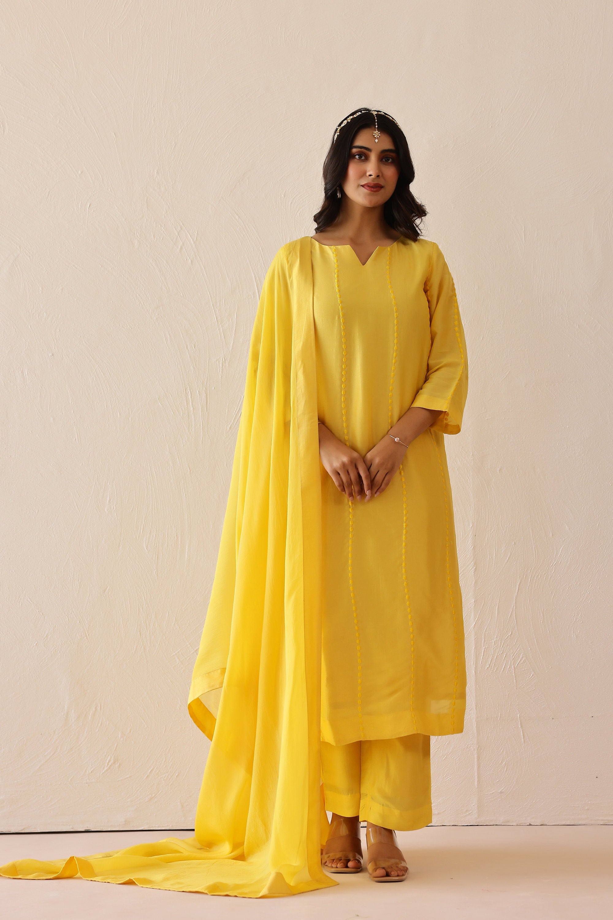 Silk Female Yellow Suit Set