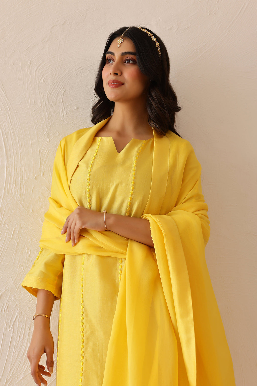 Silk Female Yellow Suit Set