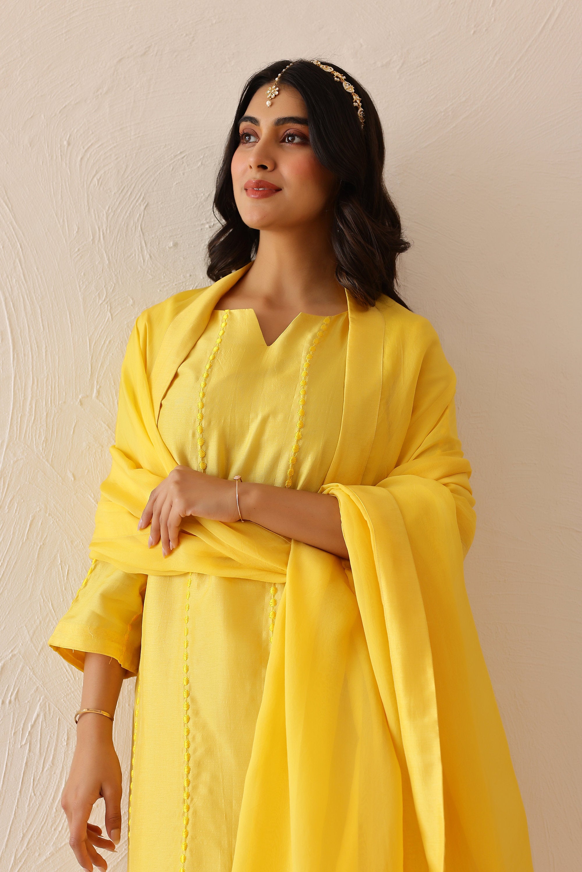 Silk Female Yellow Suit Set
