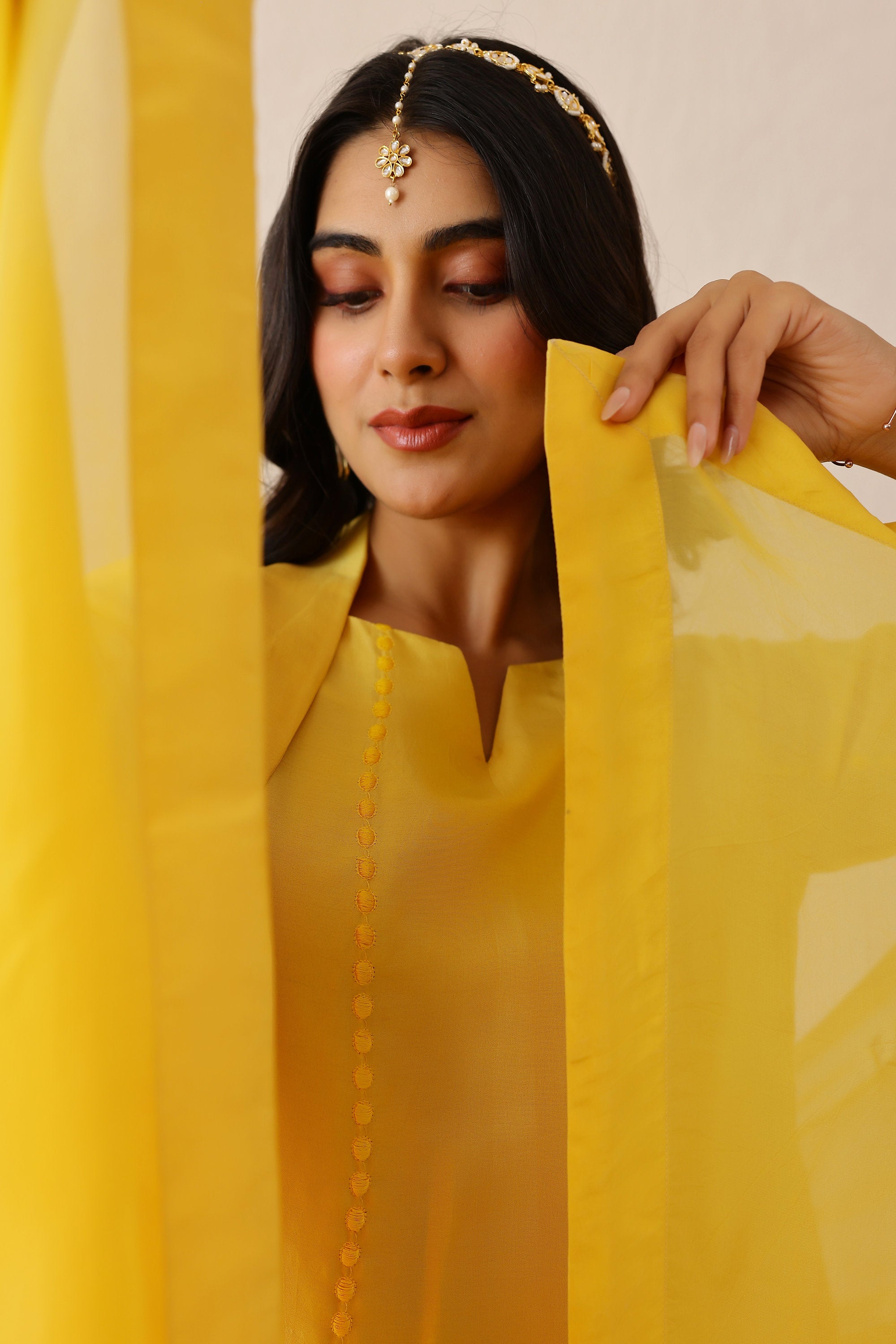 Silk Female Yellow Suit Set