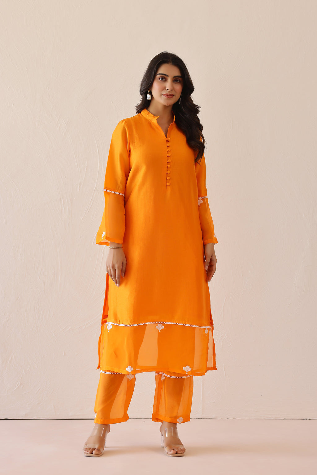 Silk Female Orange Suit Set