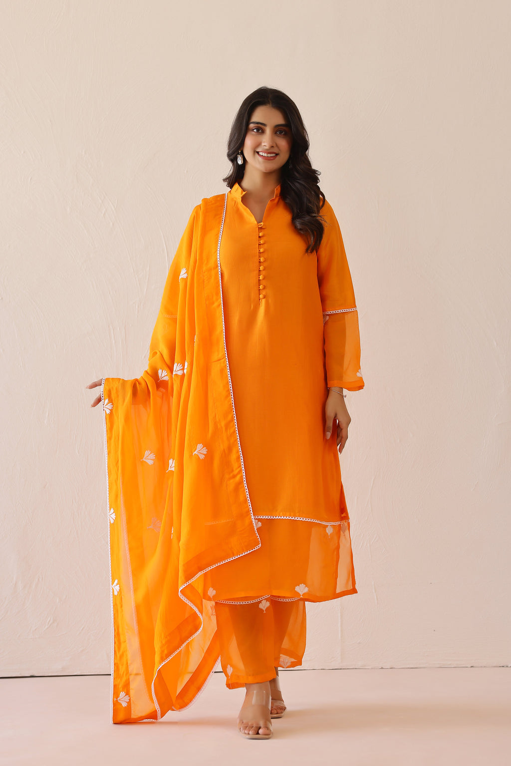 Silk Female Orange Suit Set