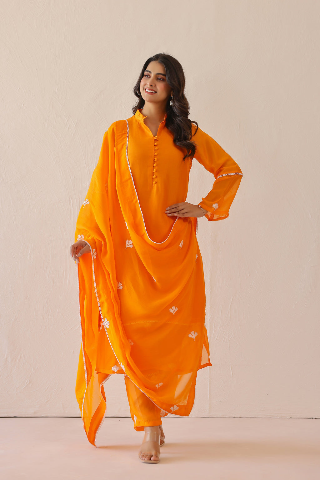 Silk Female Orange Suit Set