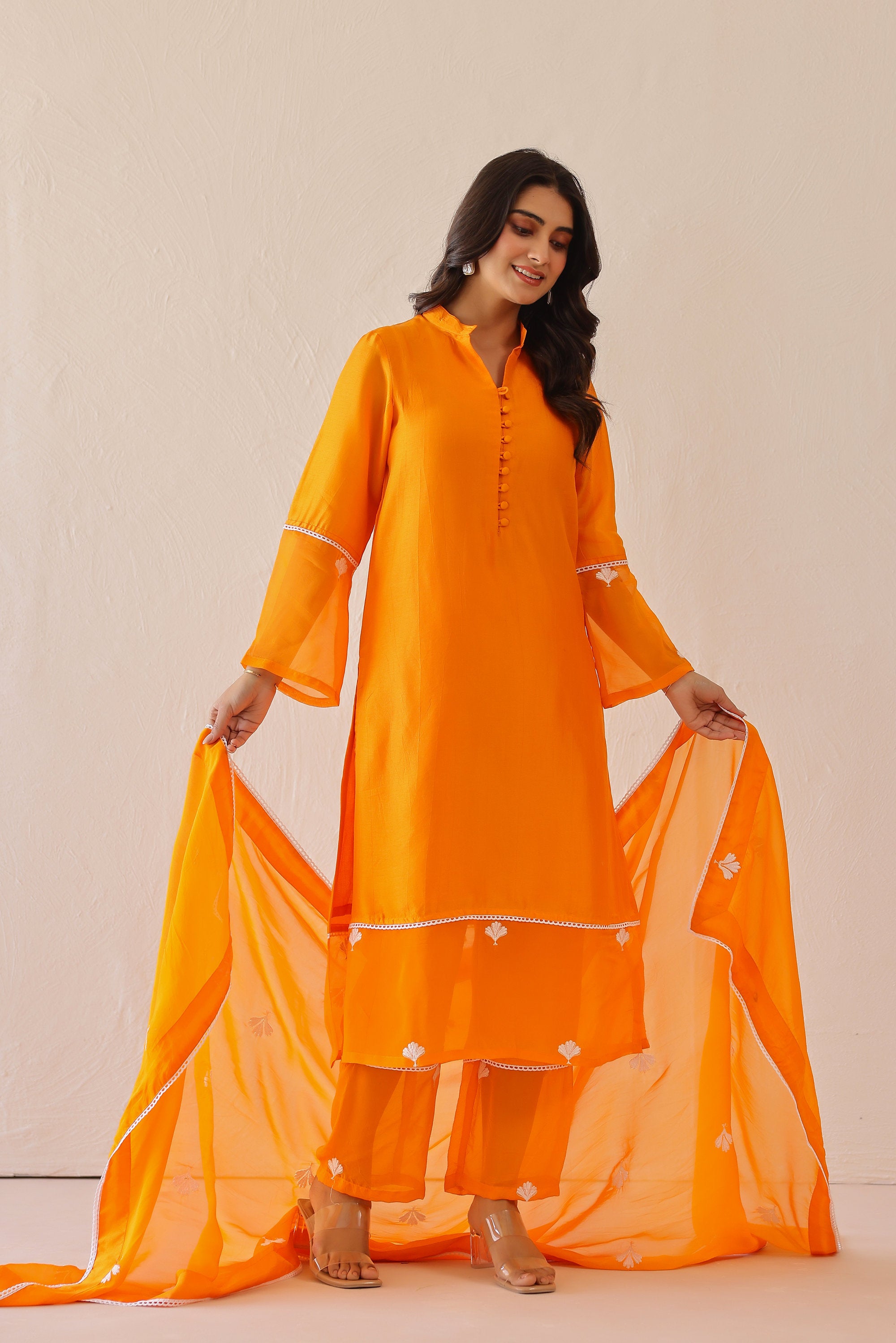 Silk Female Orange Suit Set