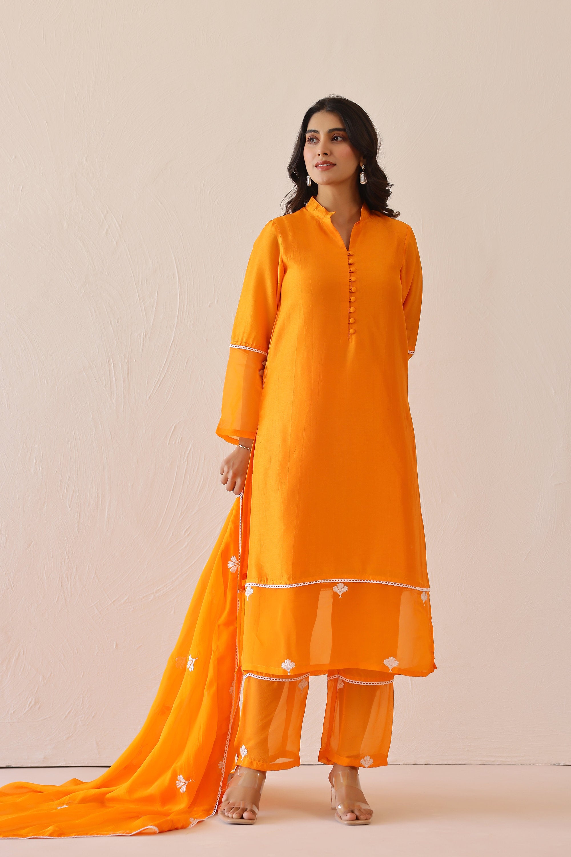 Silk Female Orange Suit Set