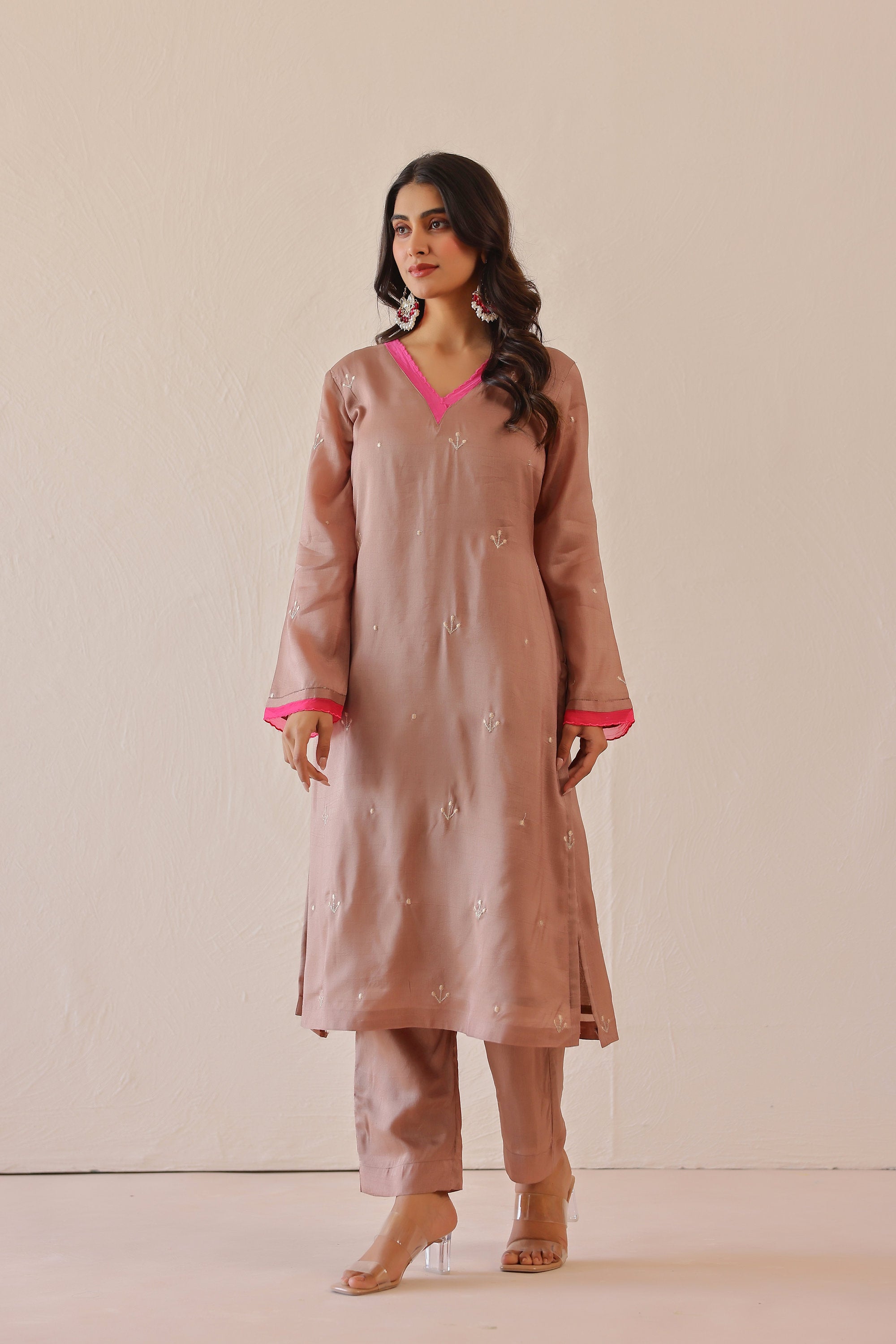 Silk Female Rose Pink Suit Set